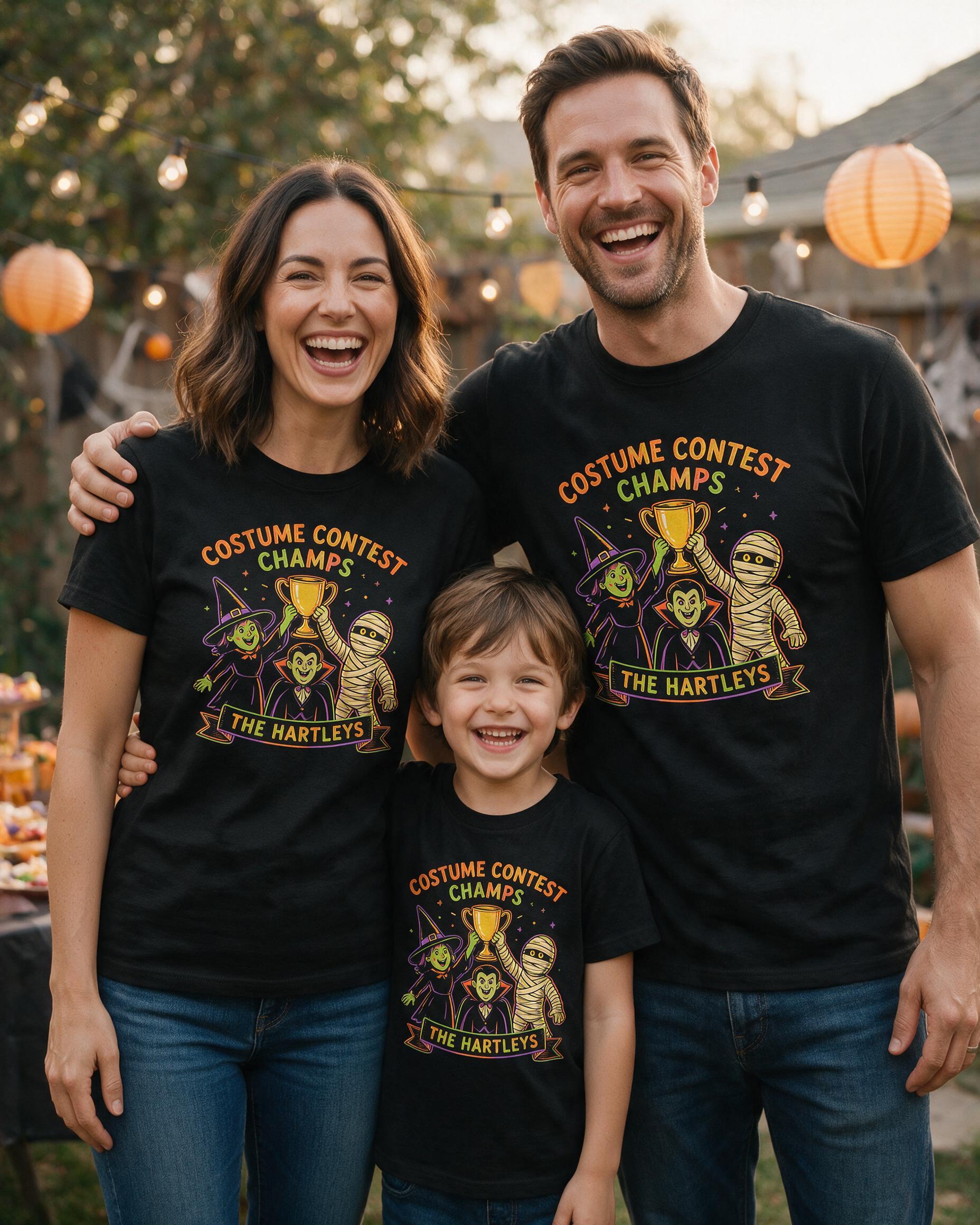 Halloween Costume Contest Champs Family Shirt — Black