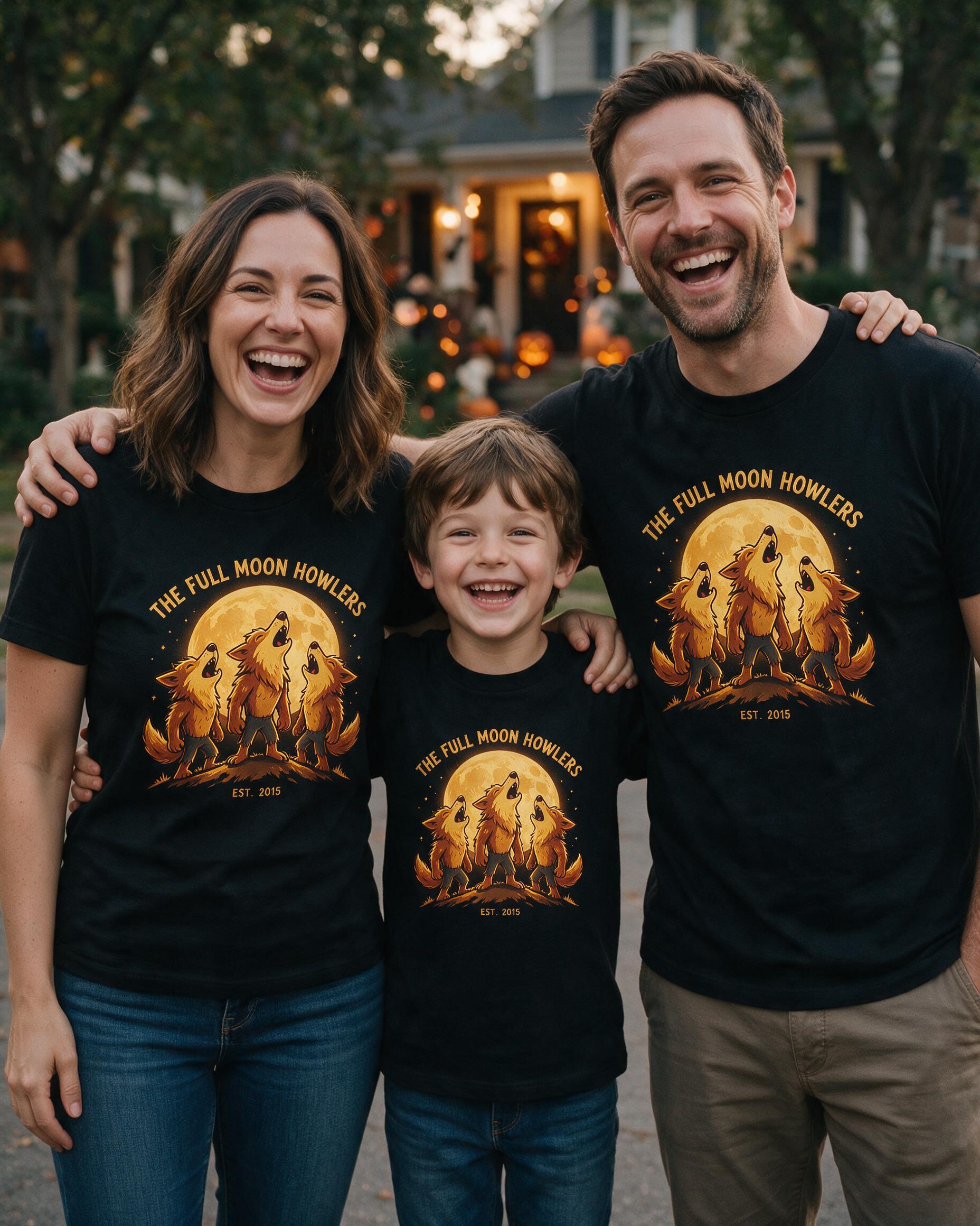 Full Moon Howlers Halloween Family Shirt — Black