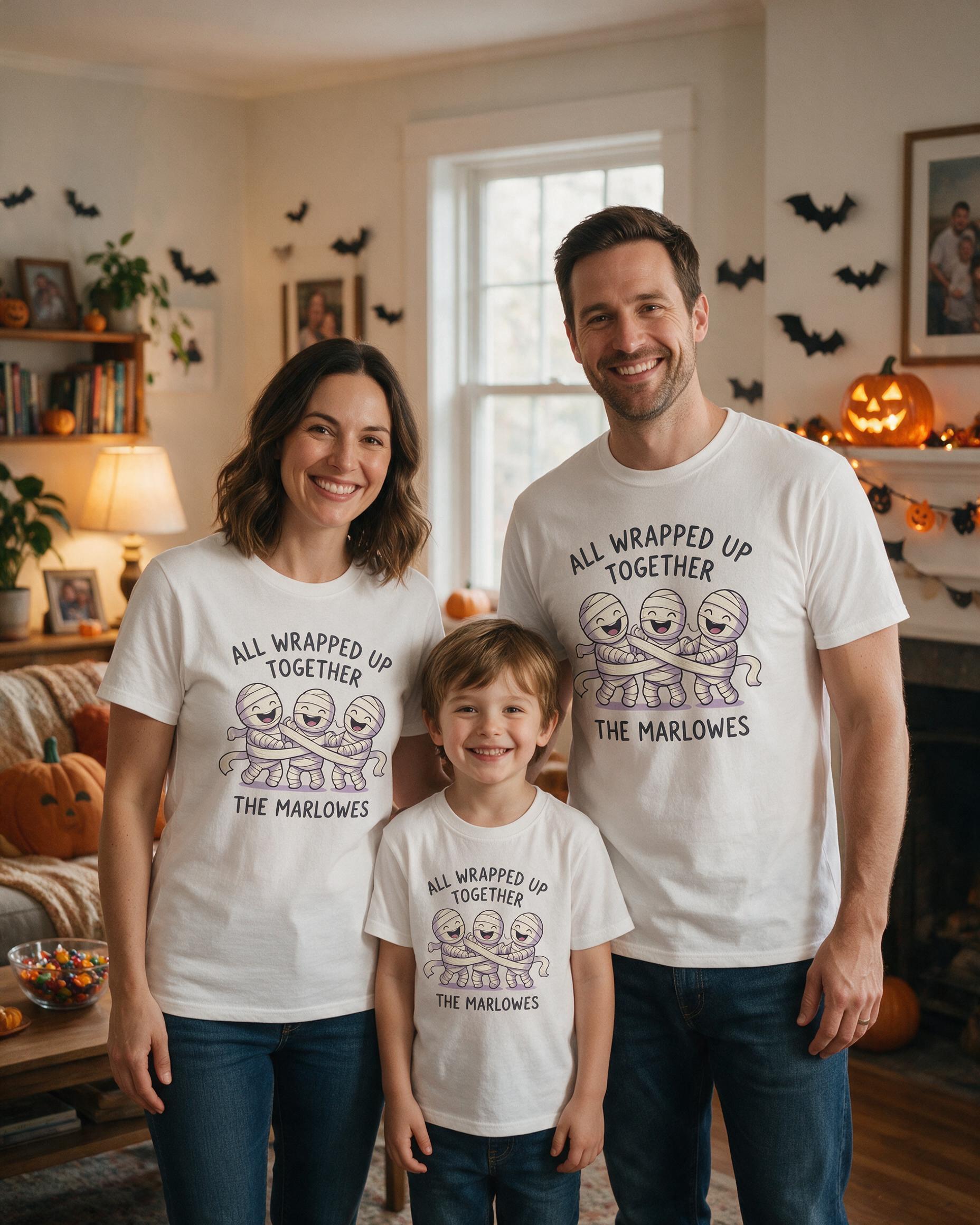 All Wrapped Up Halloween Mummy Family Shirt — White