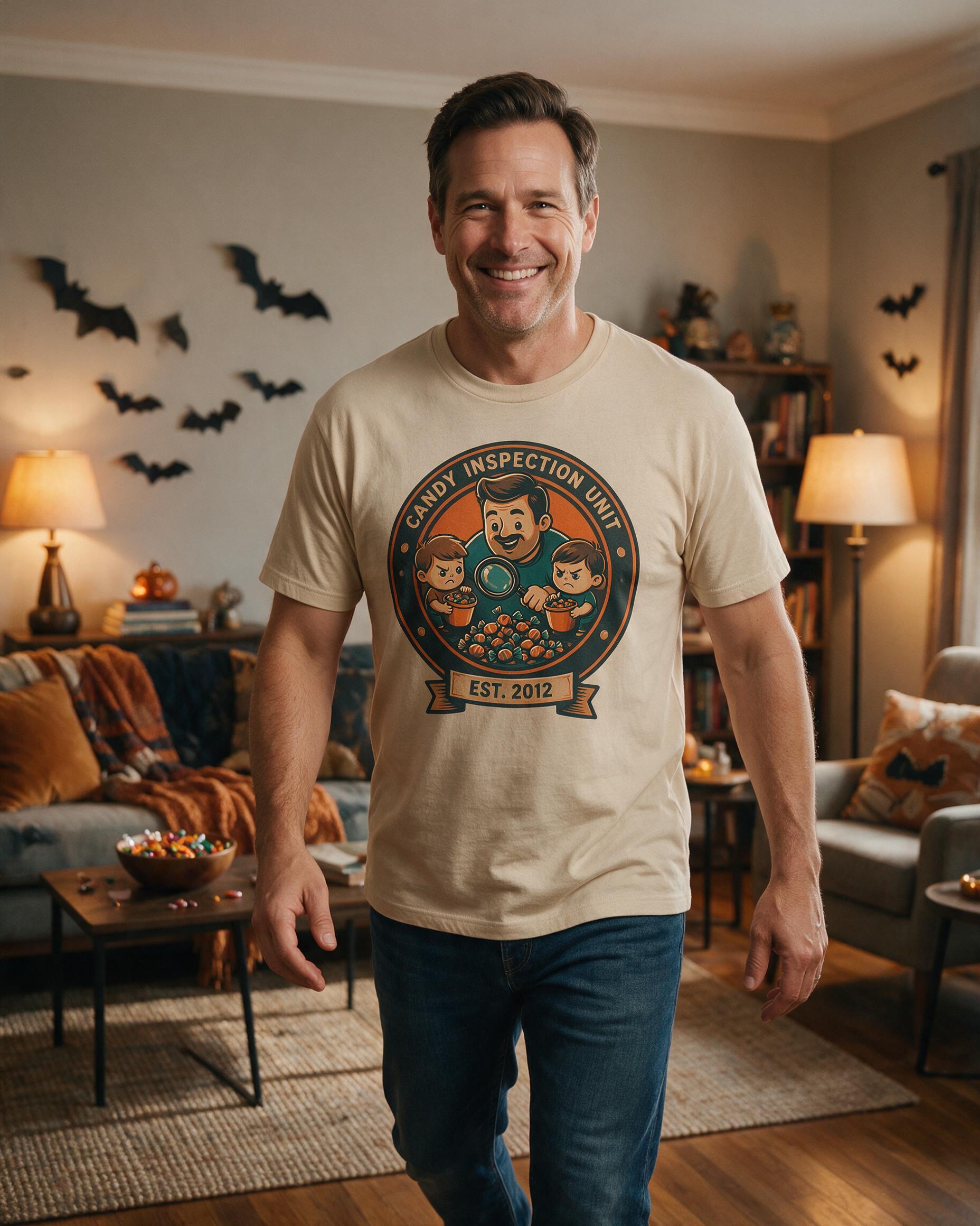 Candy Inspection Unit Halloween Dad Shirt — Sand