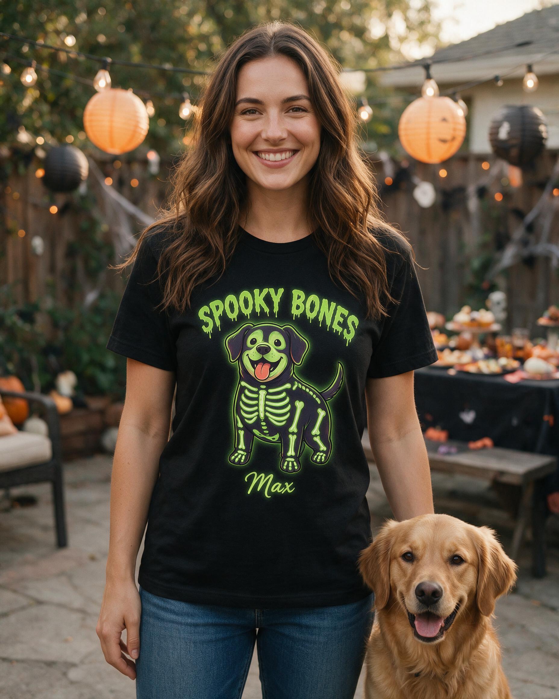 Spooky Bones Skeleton Dog Halloween Shirt — Black