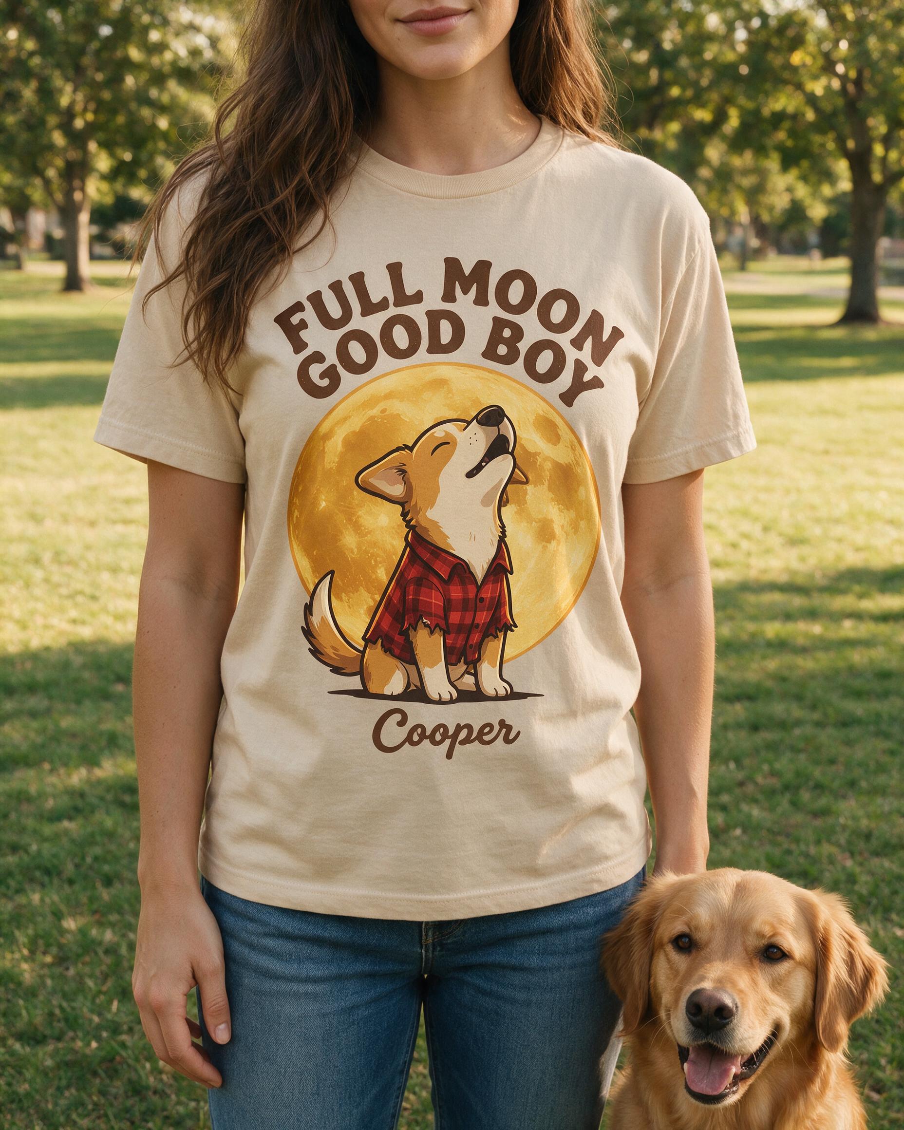 Full Moon Good Boy Werewolf Dog Shirt — Sand