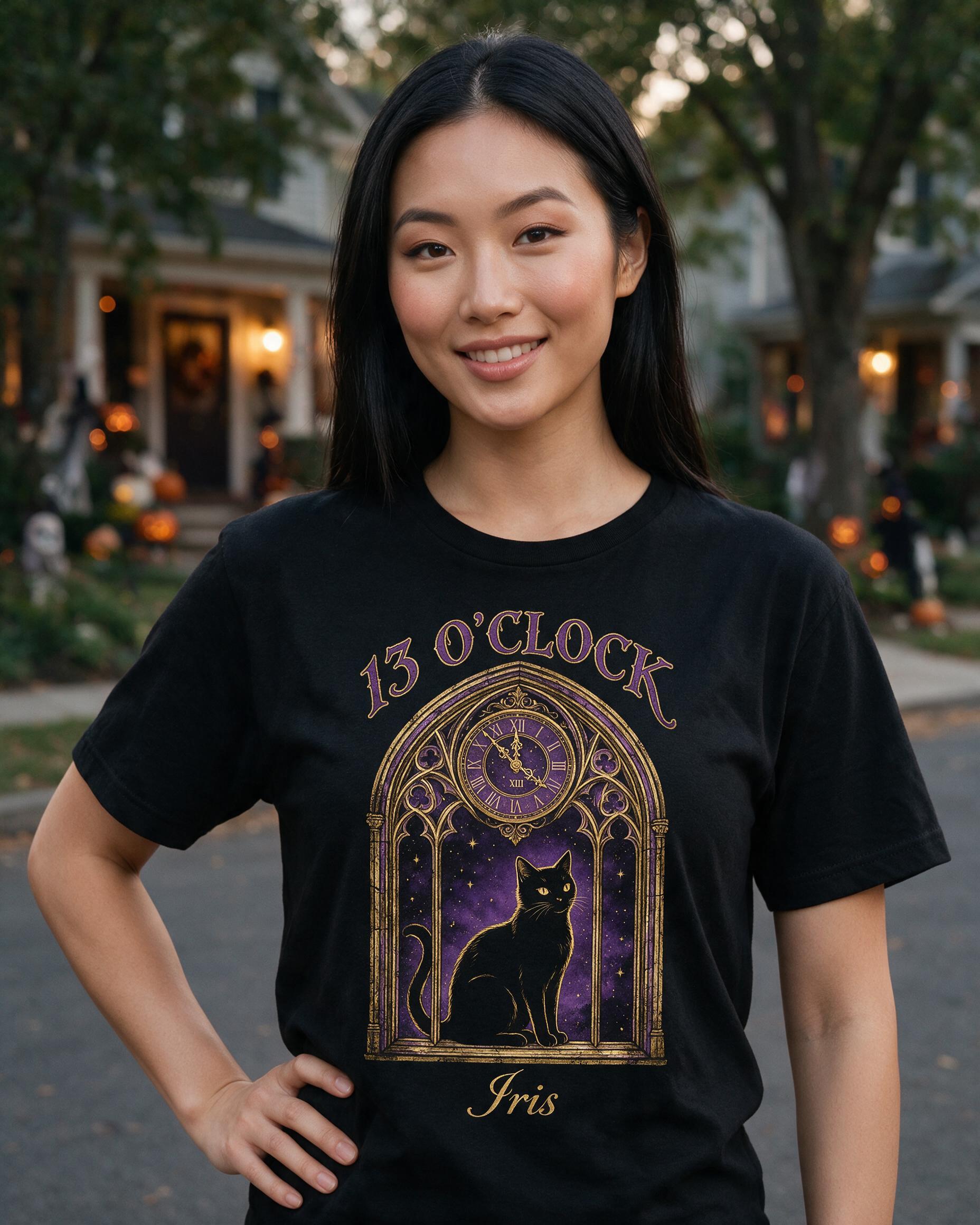 13 O'Clock Gothic Window Cat Tee — Black
