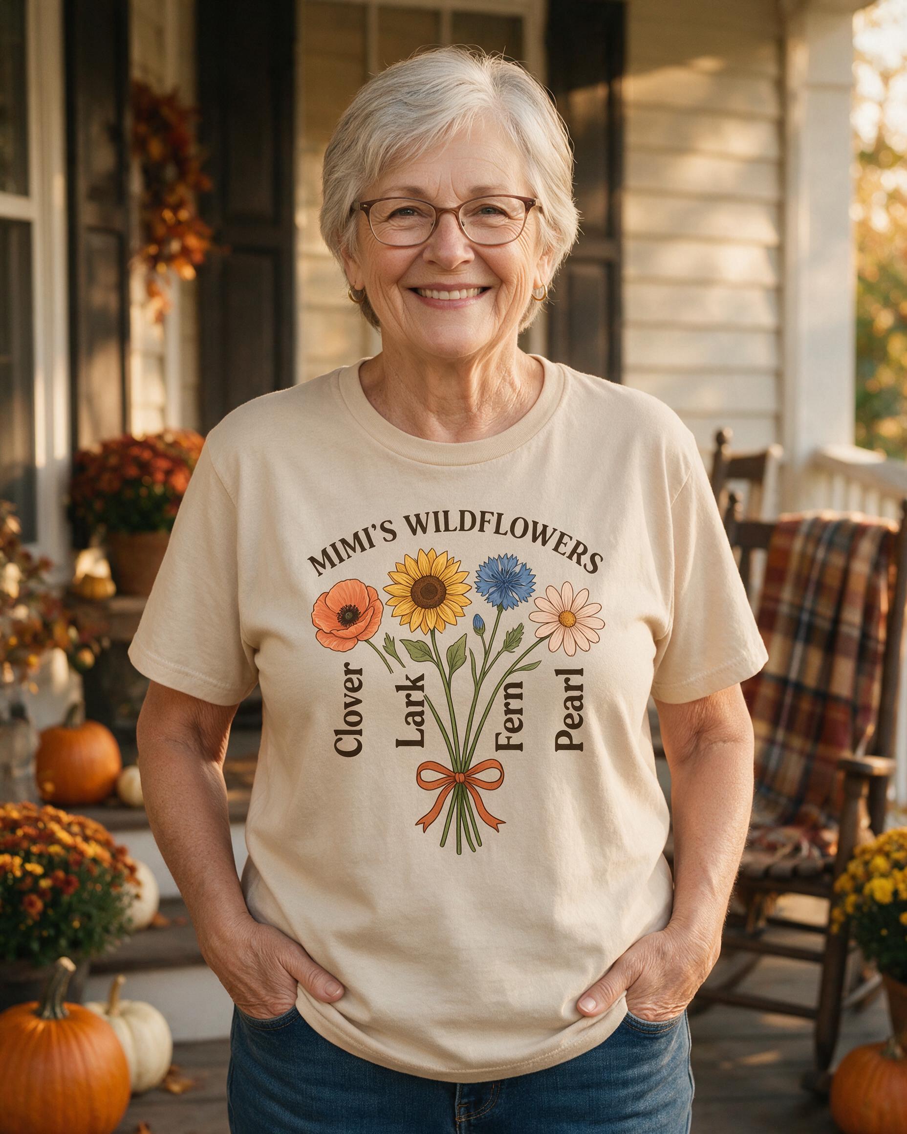 Mimi's Wildflower Row Personalized Four Names Shirt — Sand