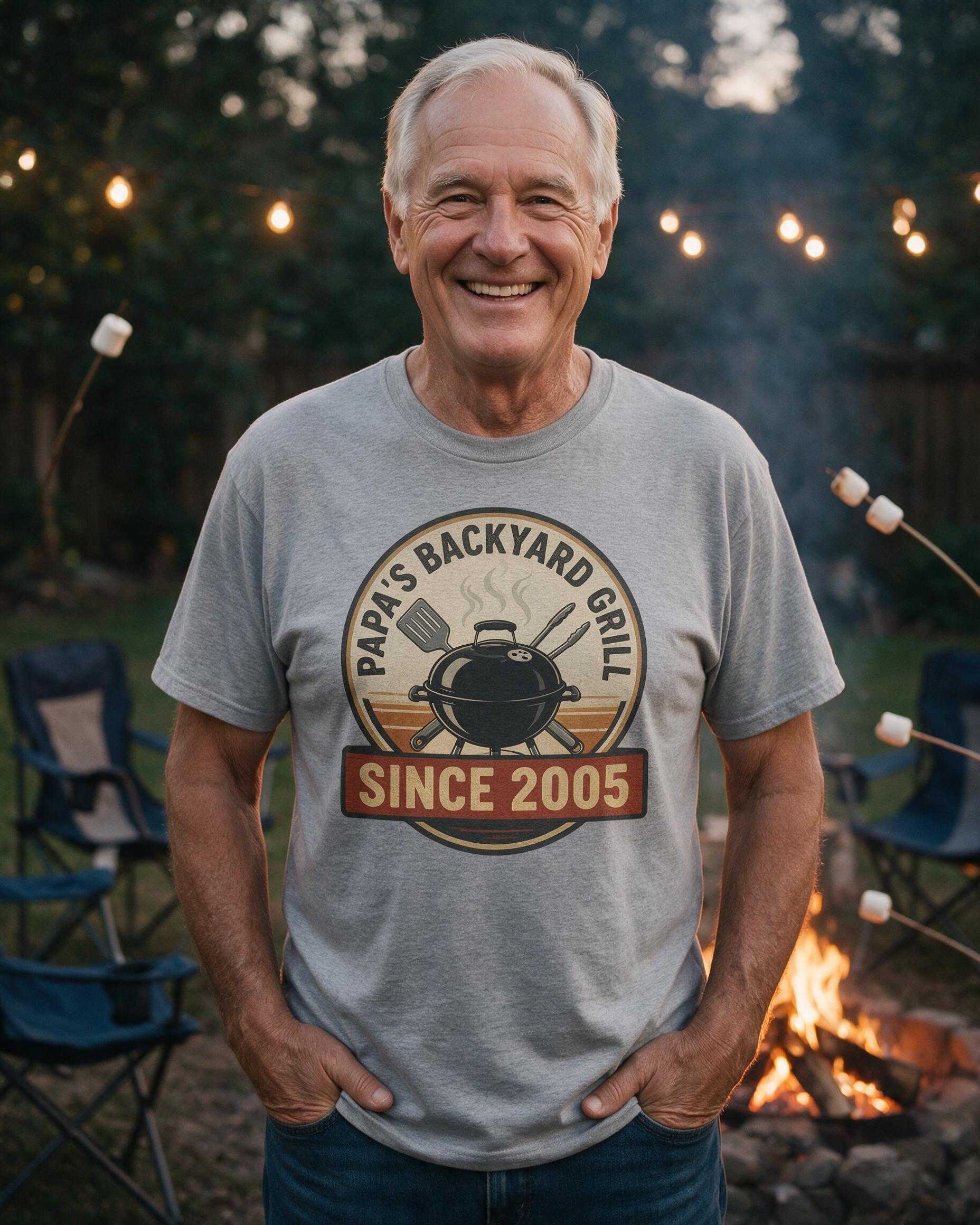 Papa's Backyard Grill Master Badge Shirt — Sport Grey