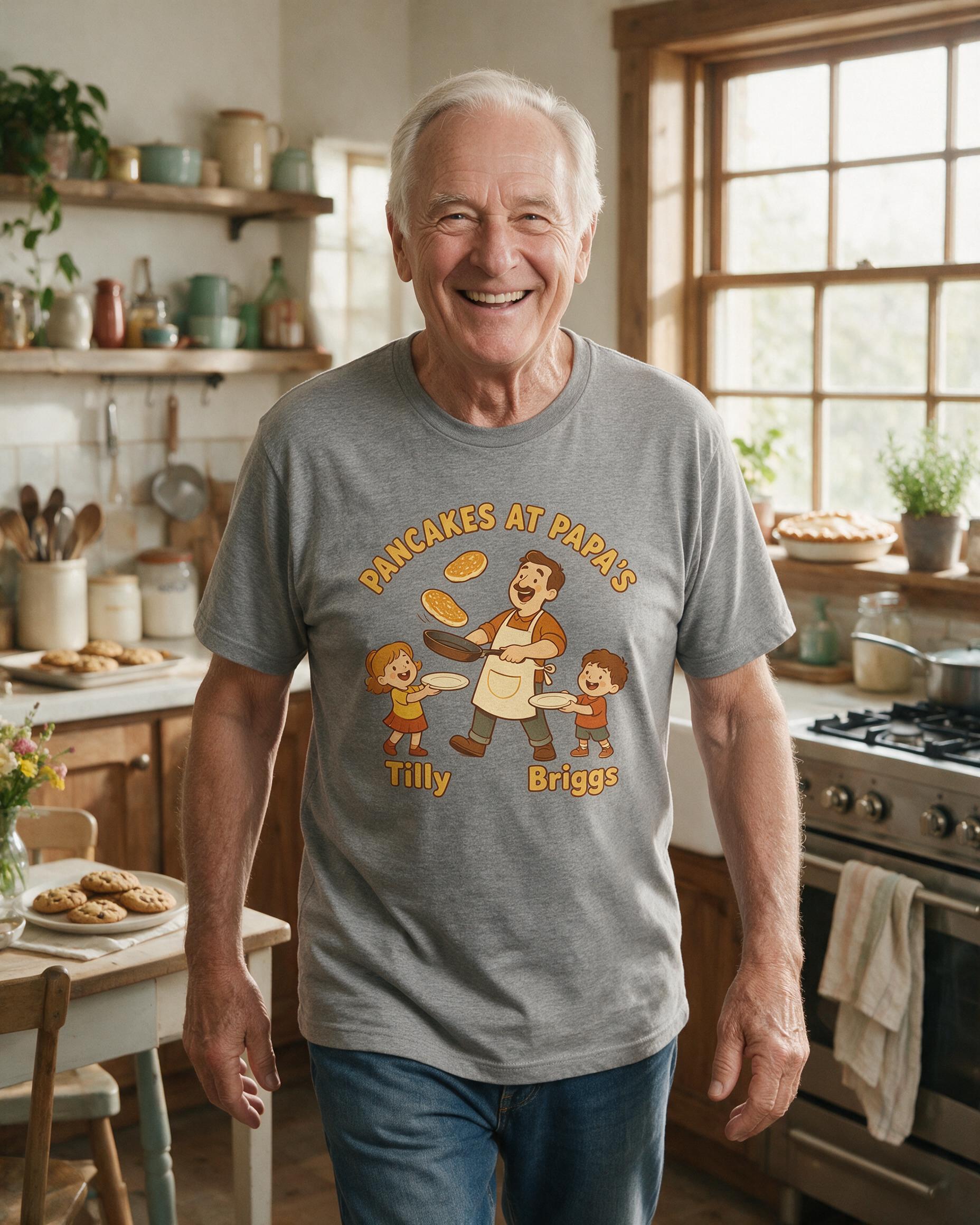 Pancakes At Papa's Personalized Kitchen Shirt — Sport Grey