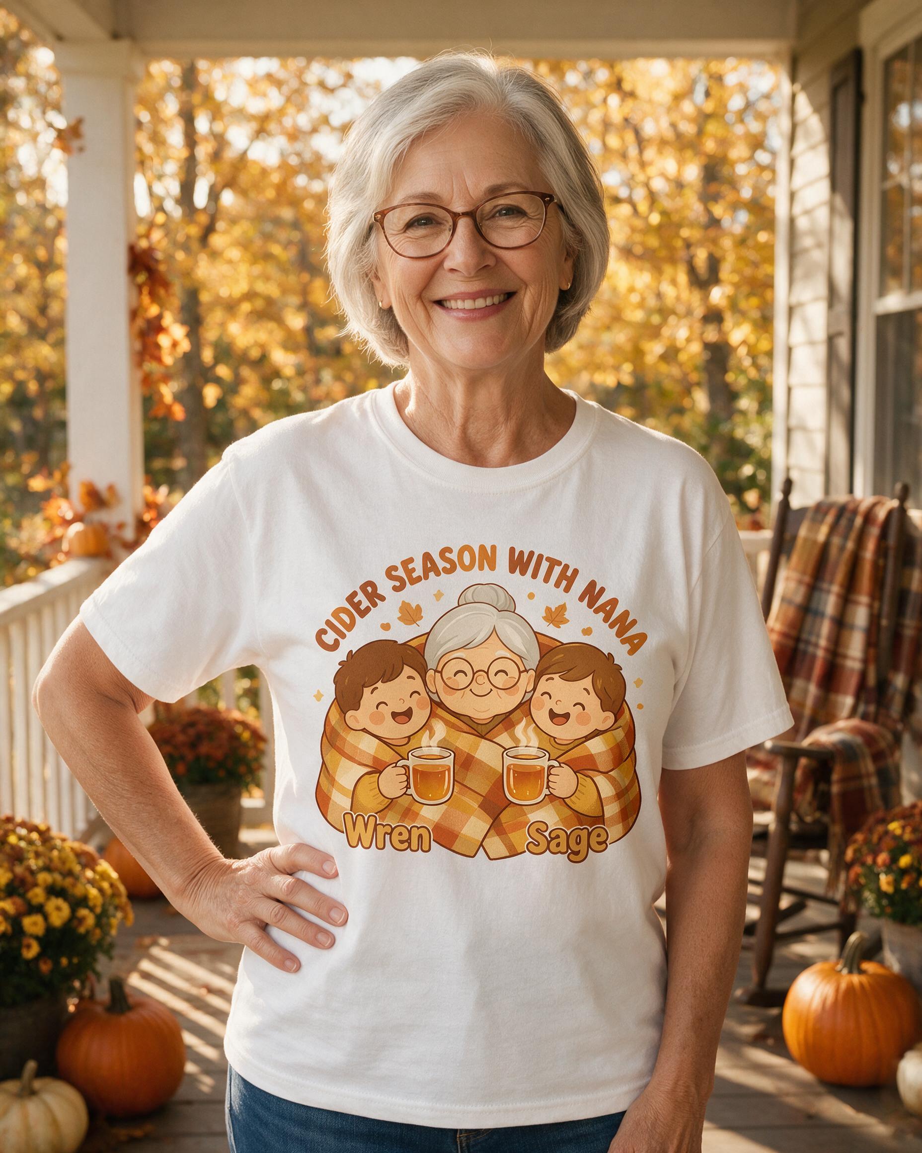 Cider Season With Nana Custom Photo Fall Shirt — White