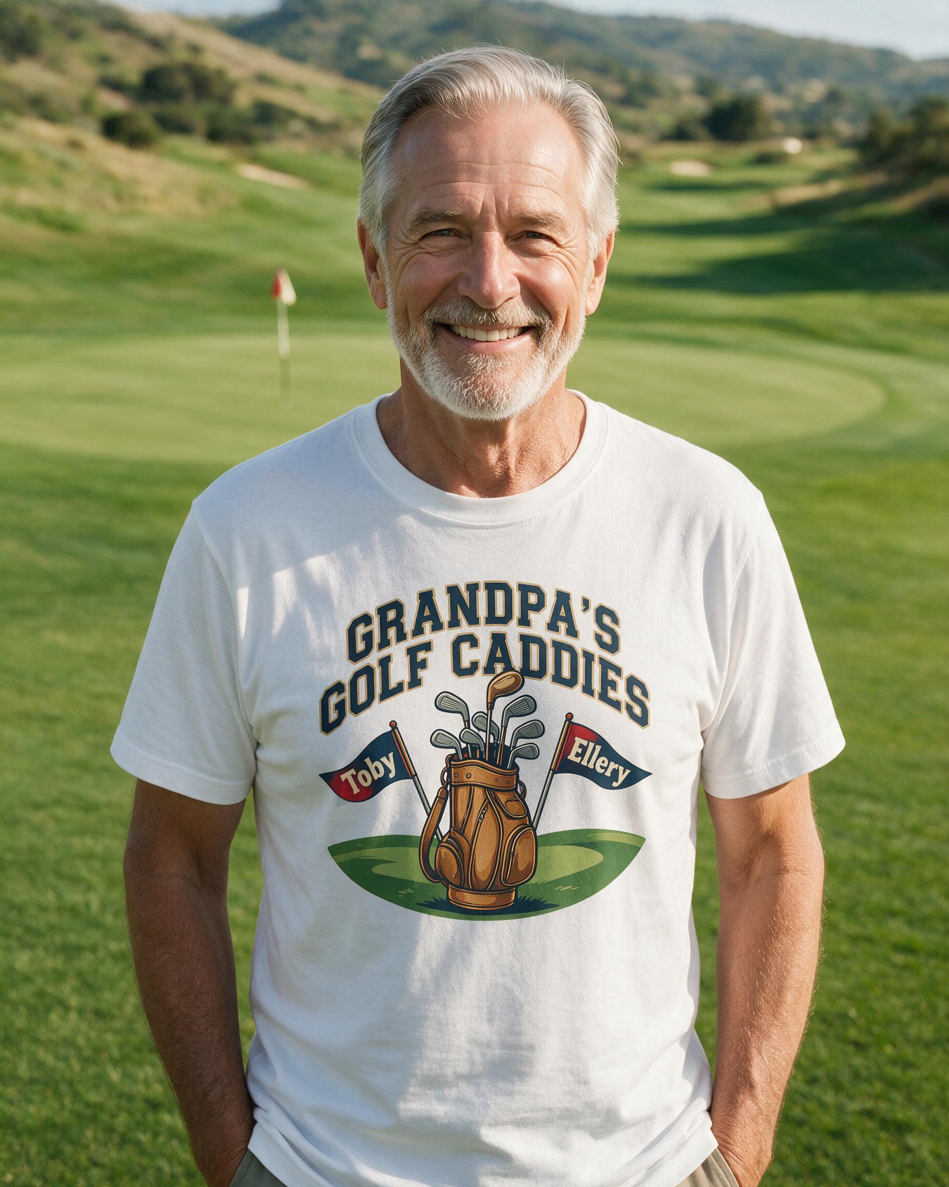 Grandpa's Golf Caddies Personalized Grandkids Names Shirt — White