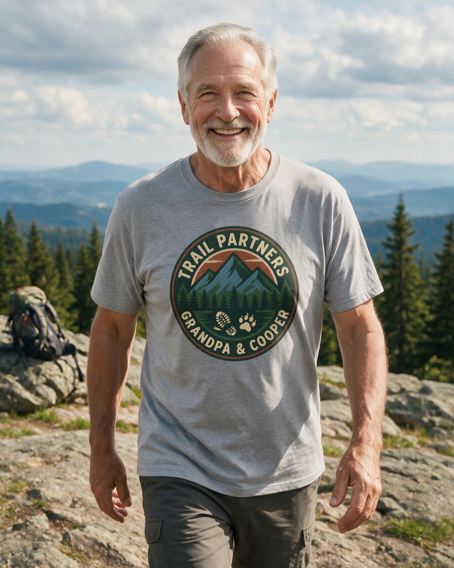 Trail Partners Grandpa And Dog Personalized Hiking Shirt — Sport Grey