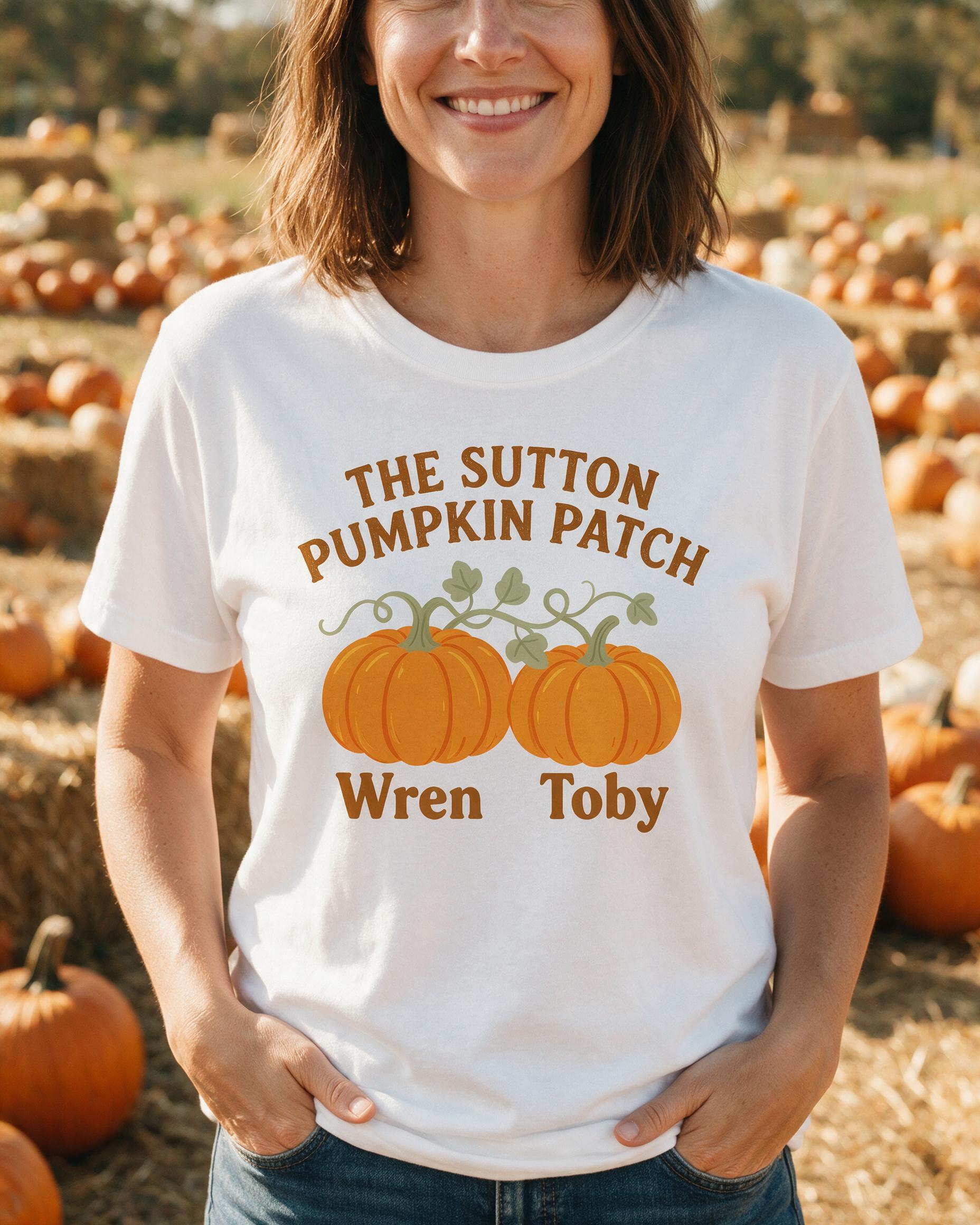 Family Pumpkin Patch Two Names Fall Shirt β White