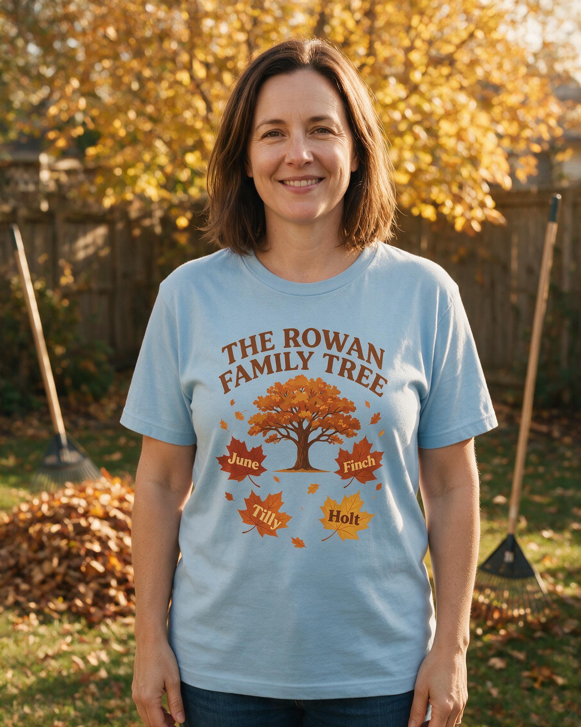 Falling Leaves Family Tree Four Names Autumn Shirt β Light Blue
