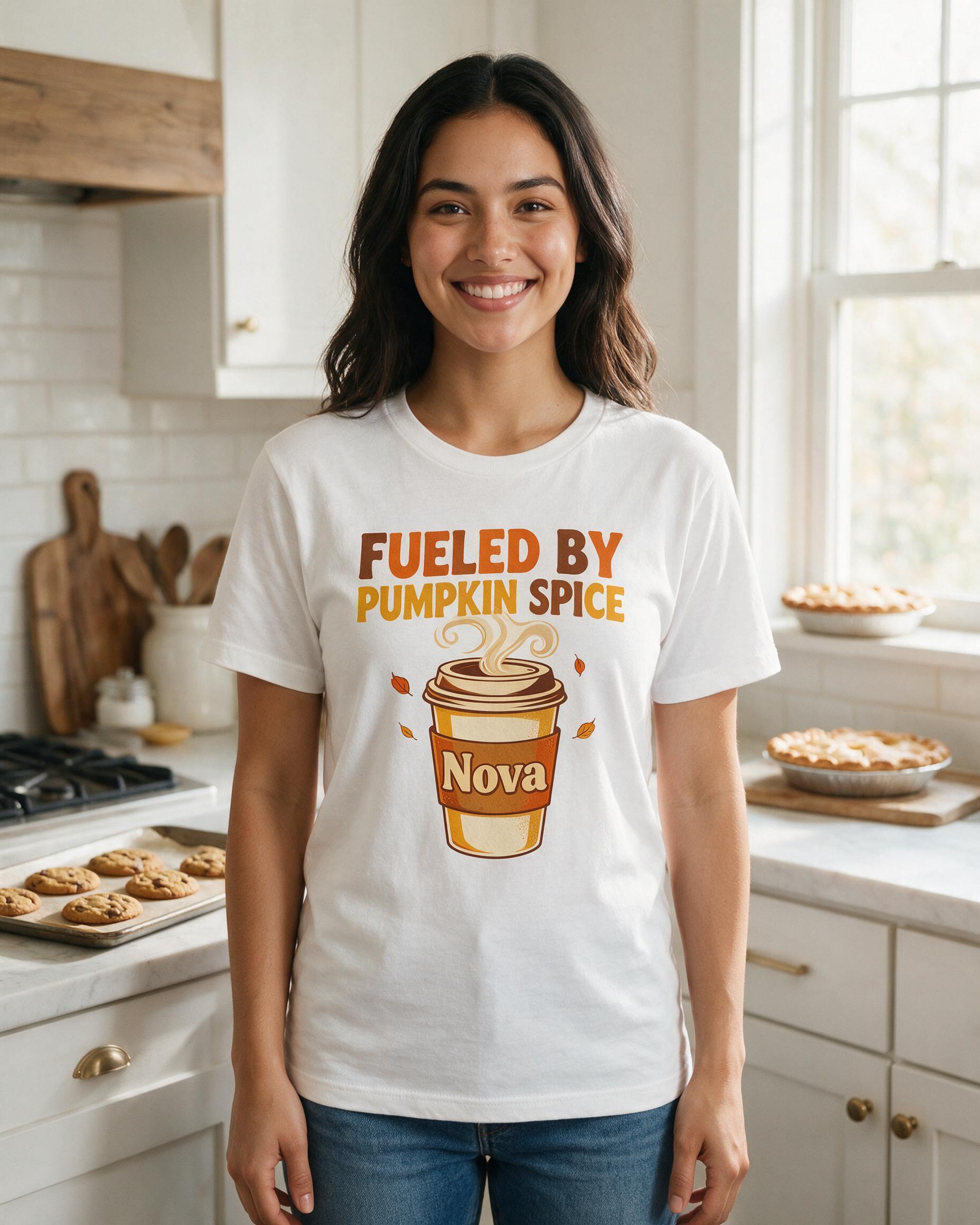 Fueled By Pumpkin Spice Personalized Fall Shirt β White