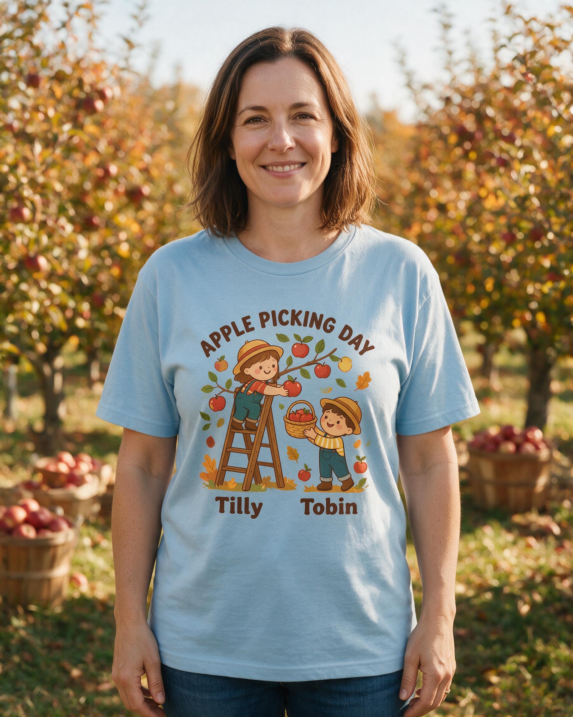 Apple Picking Day Kids Photo Autumn Shirt β Light Blue