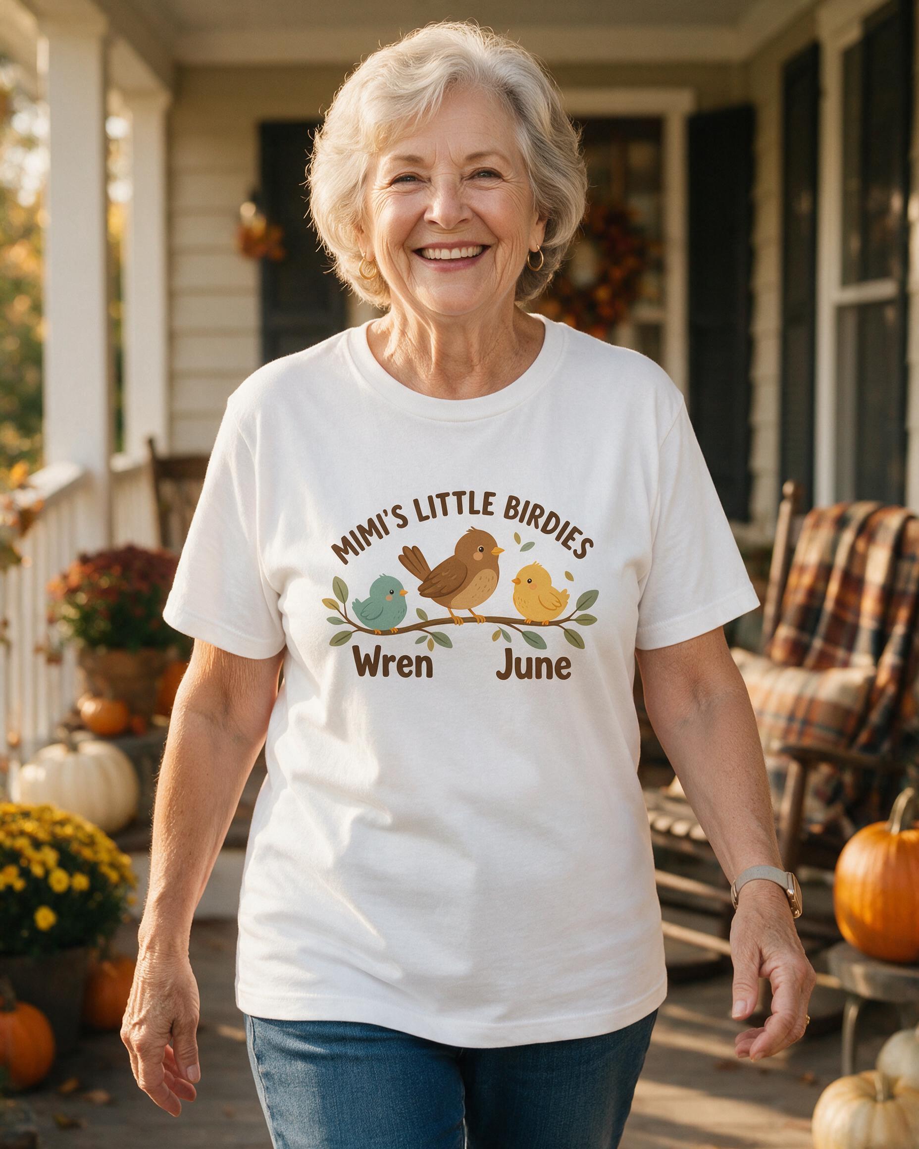 Mimi's Little Birdies Branch Duo Personalized Shirt — White