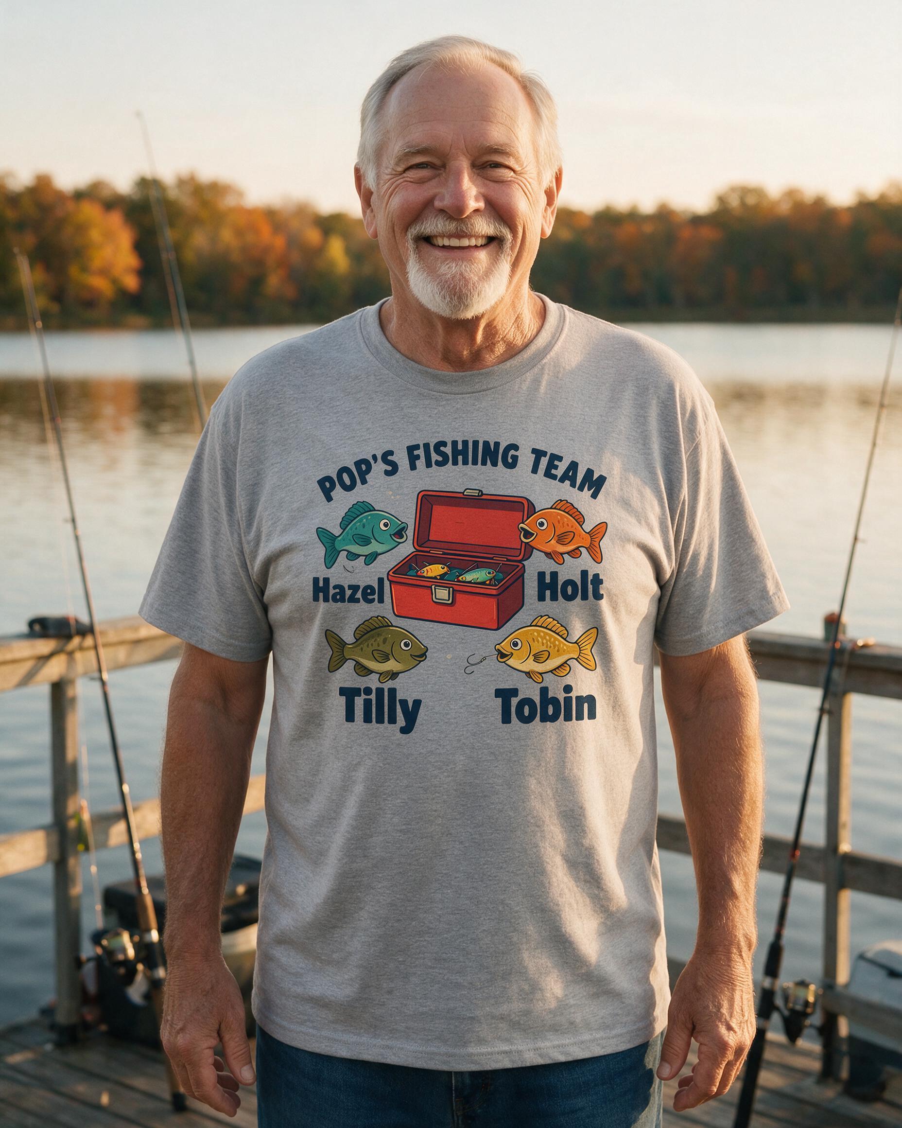 Pop's Fishing Team Tackle Box Four Names Shirt — Sport Grey
