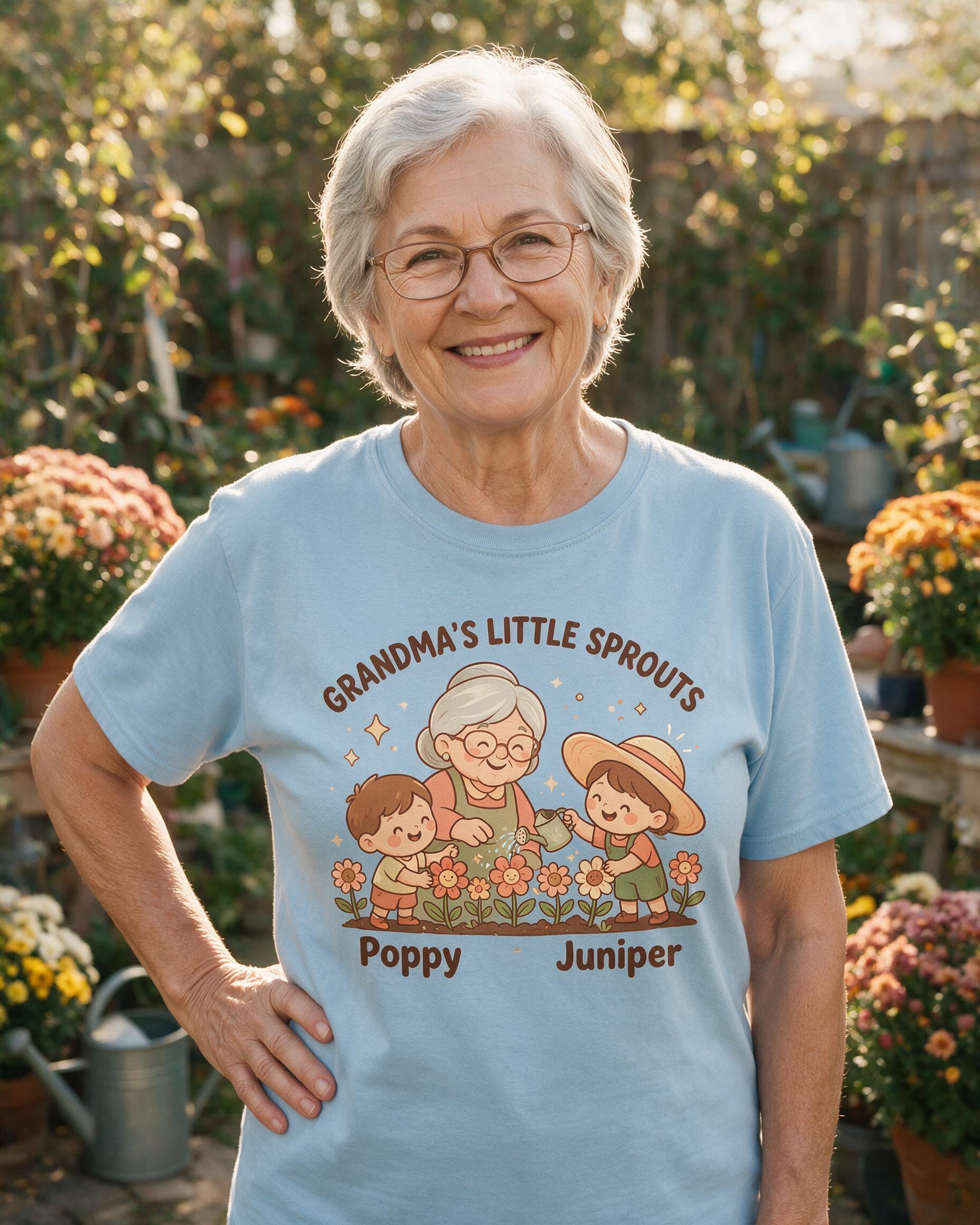 Grandma's Little Sprouts Garden Photo Shirt — Light Blue