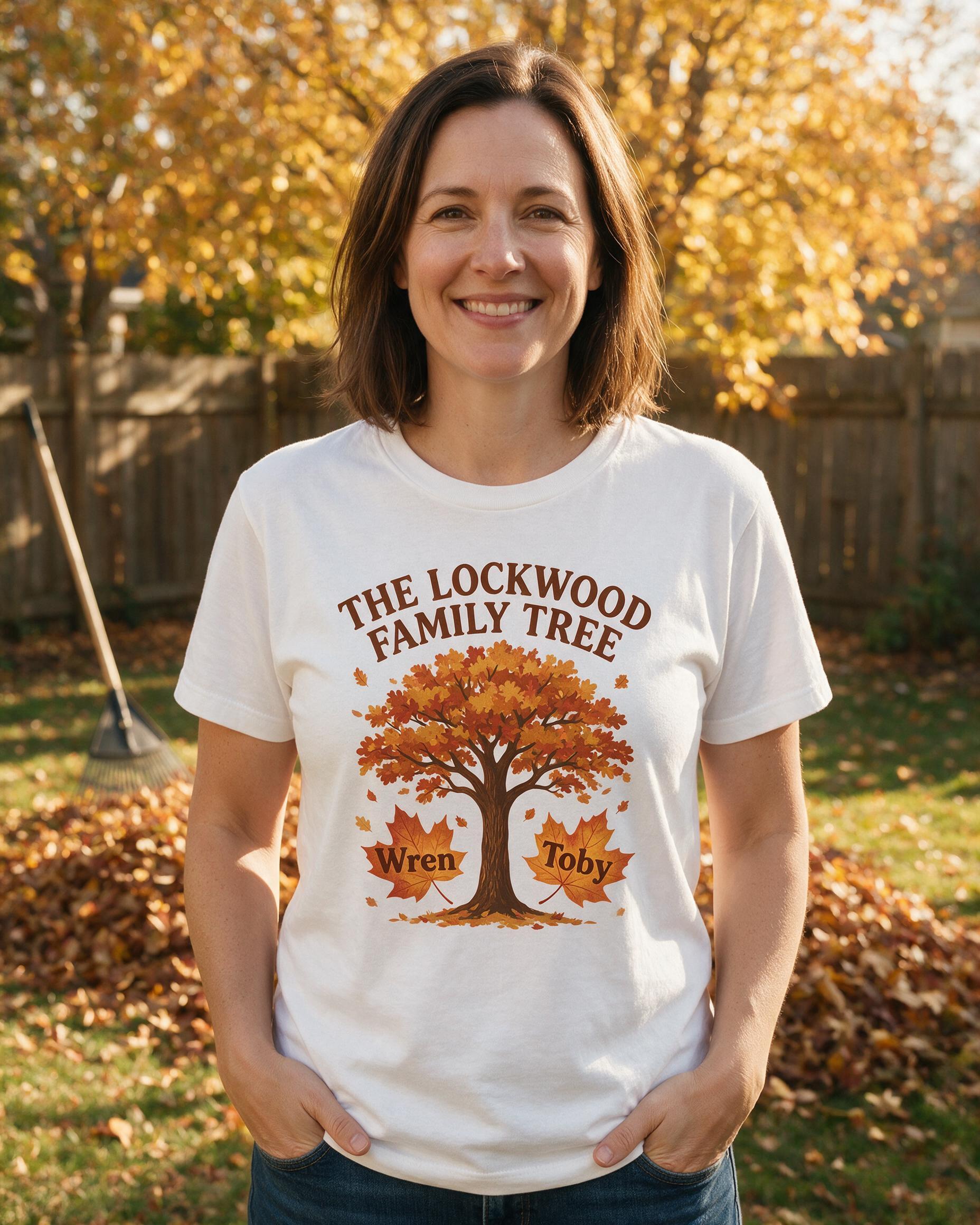 Fall Family Tree Two Leaves Personalized Shirt β White