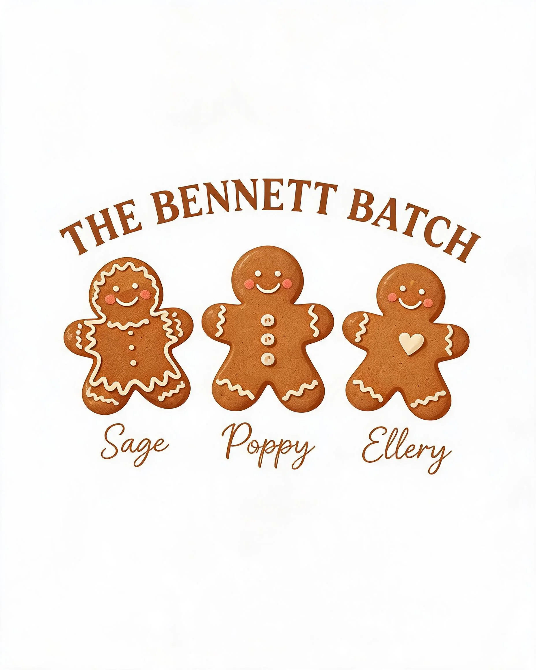 Gingerbread Family Batch Three Names Personalized Christmas Shirt