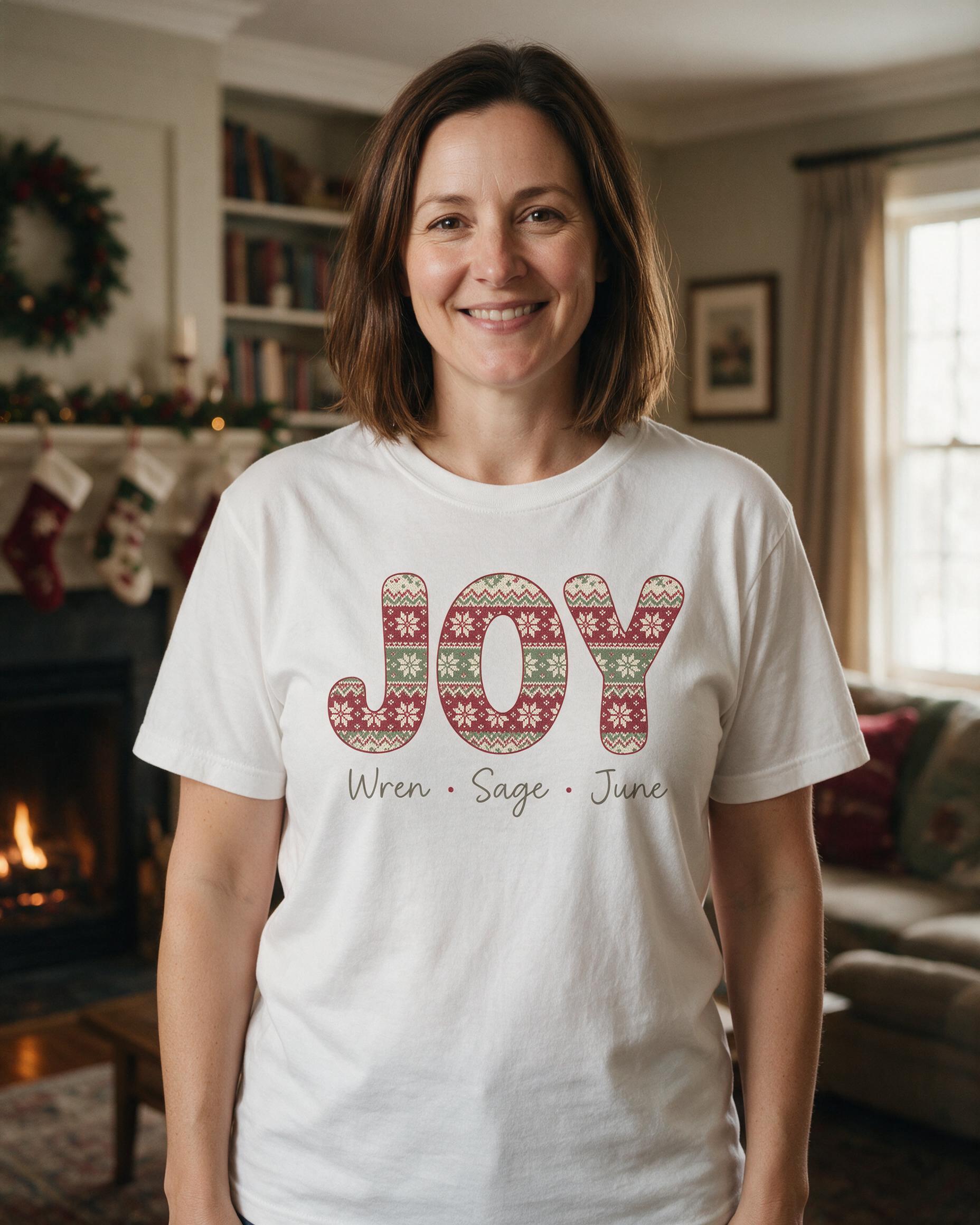 Knit Joy Fair Isle Family Names Christmas Shirt — White