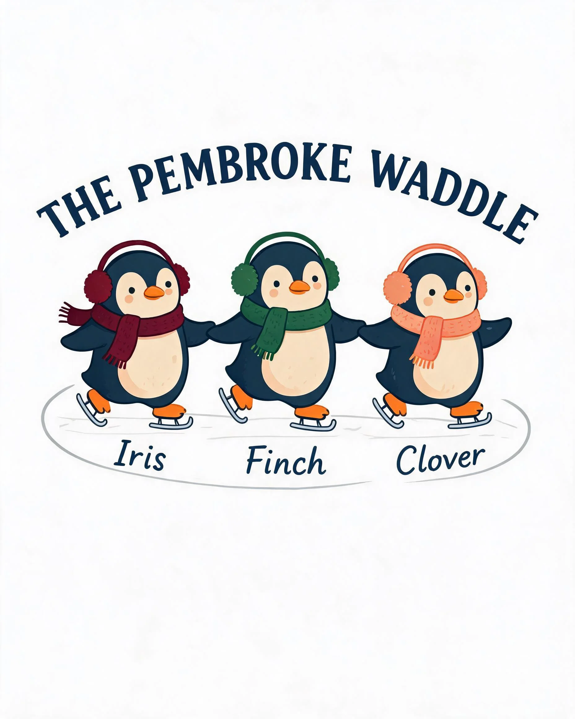 Penguin Waddle Family Three Names Ice Skating Christmas Shirt