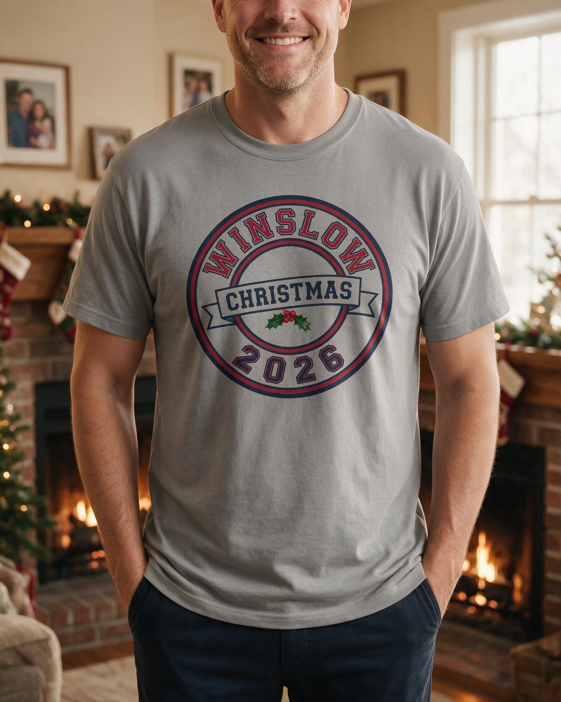 Family Christmas 2026 Varsity Badge Personalized Shirt — Sport Grey