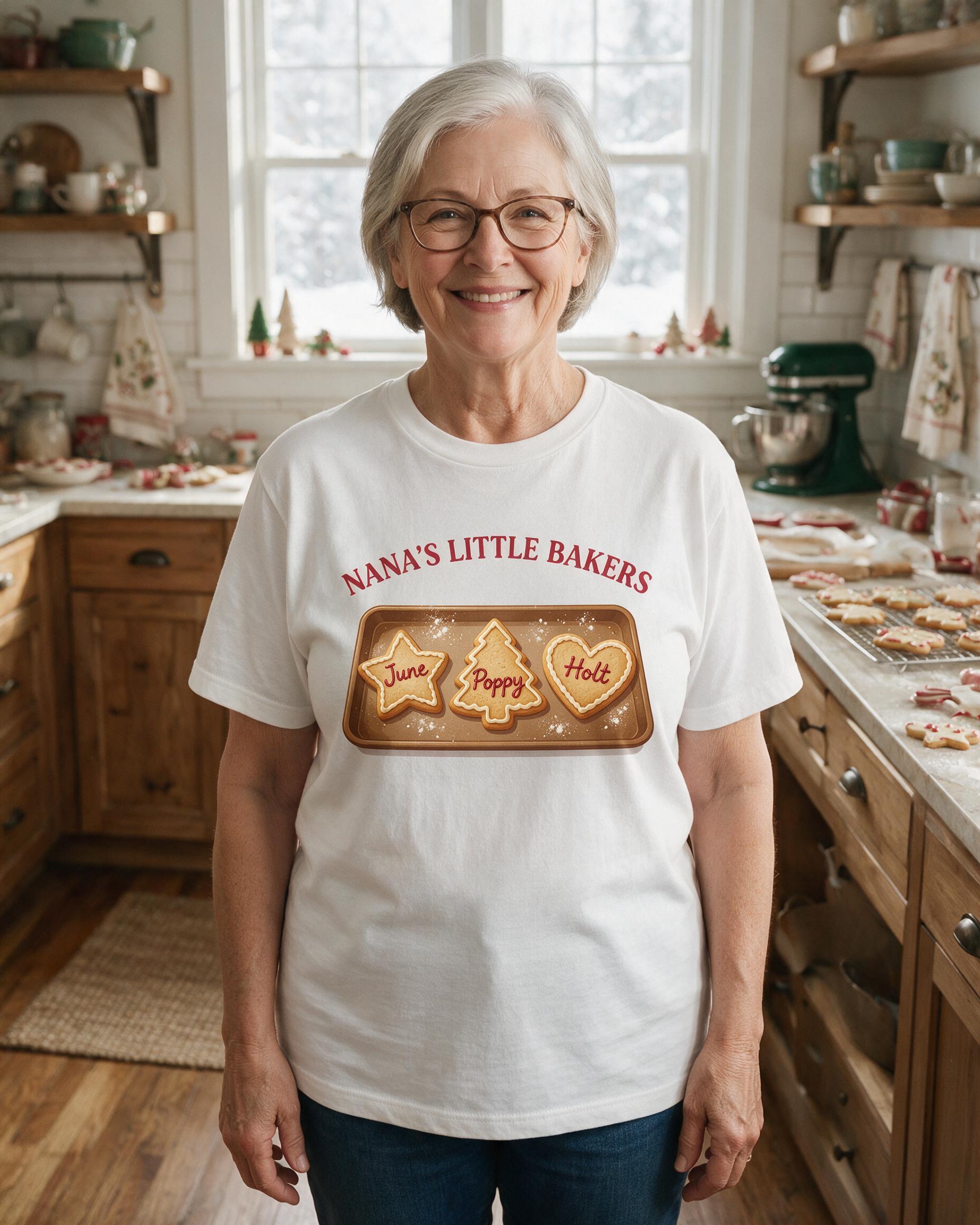 Nana's Little Bakers Cookie Names Personalized Christmas Shirt β White