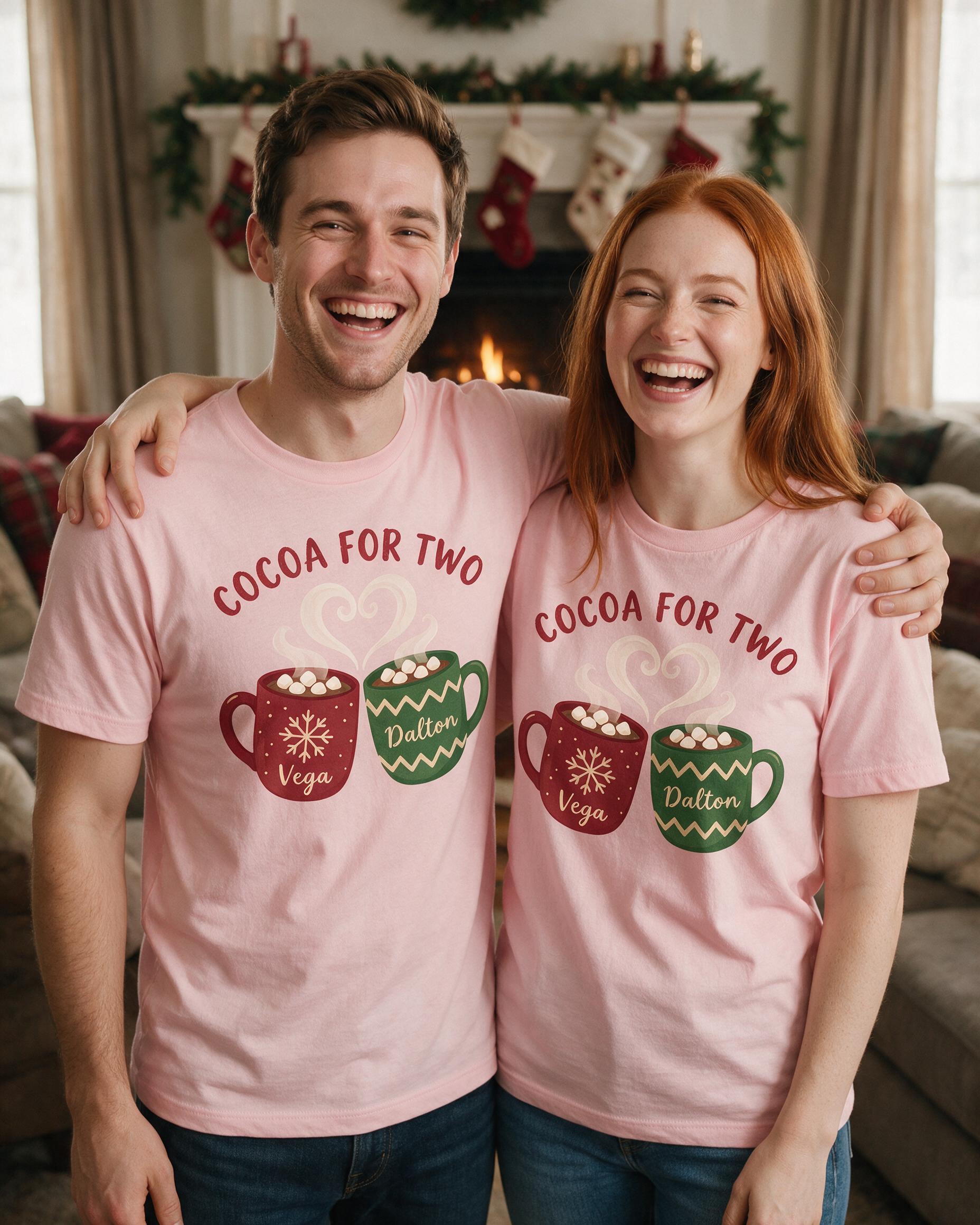 Cocoa For Two Couple Mugs Personalized Christmas Shirt β Light Pink