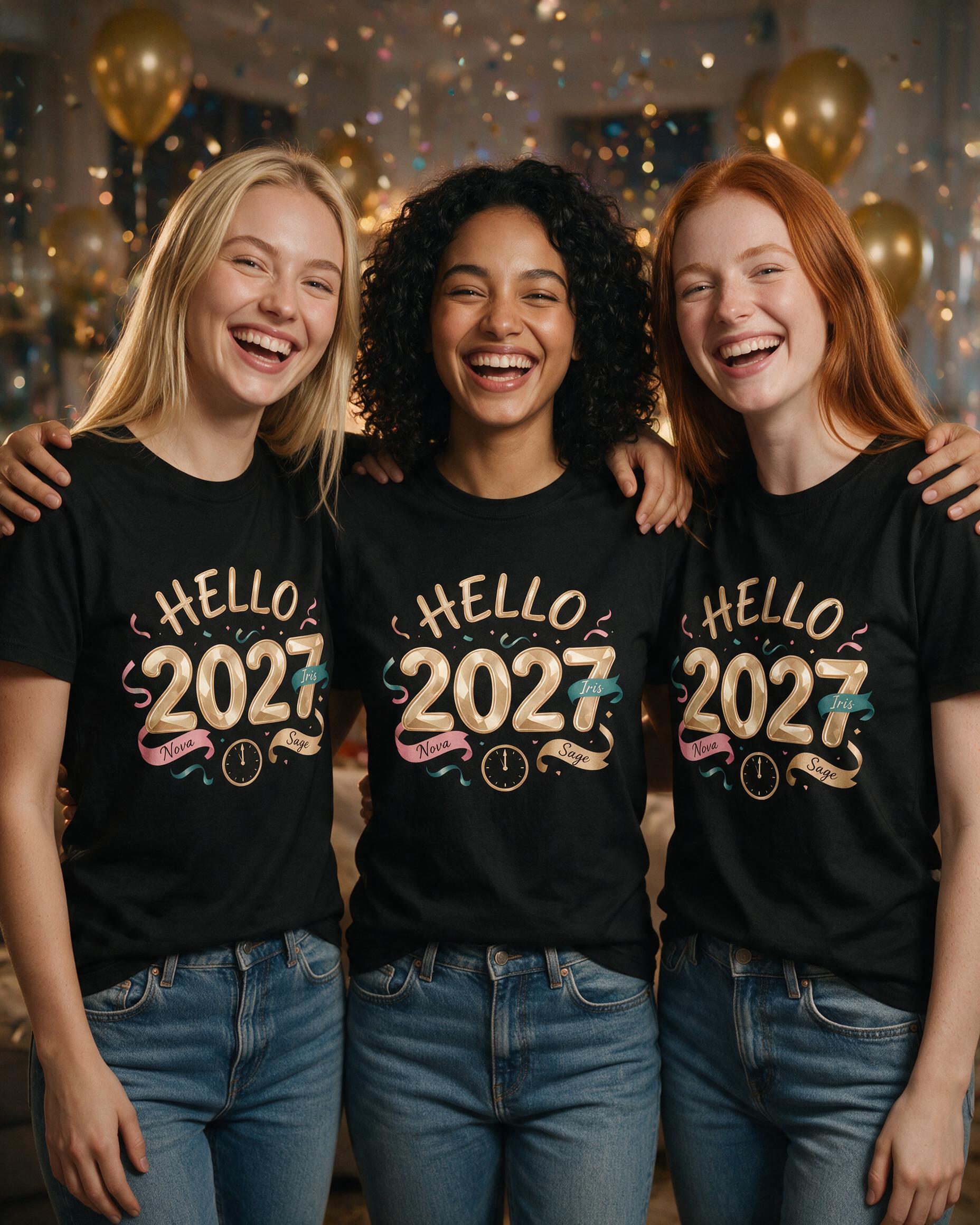 Hello 2027 New Year Countdown Names Personalized Shirt — Black