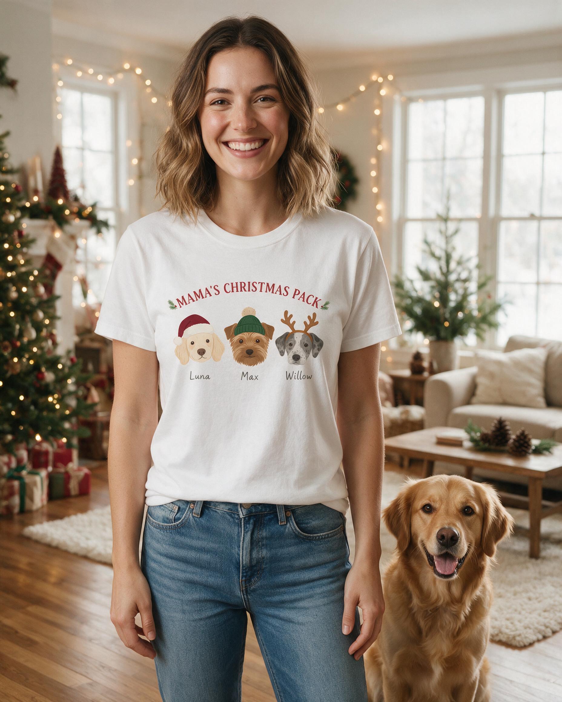 Mama's Christmas Pack Dog Names Personalized Shirt — White