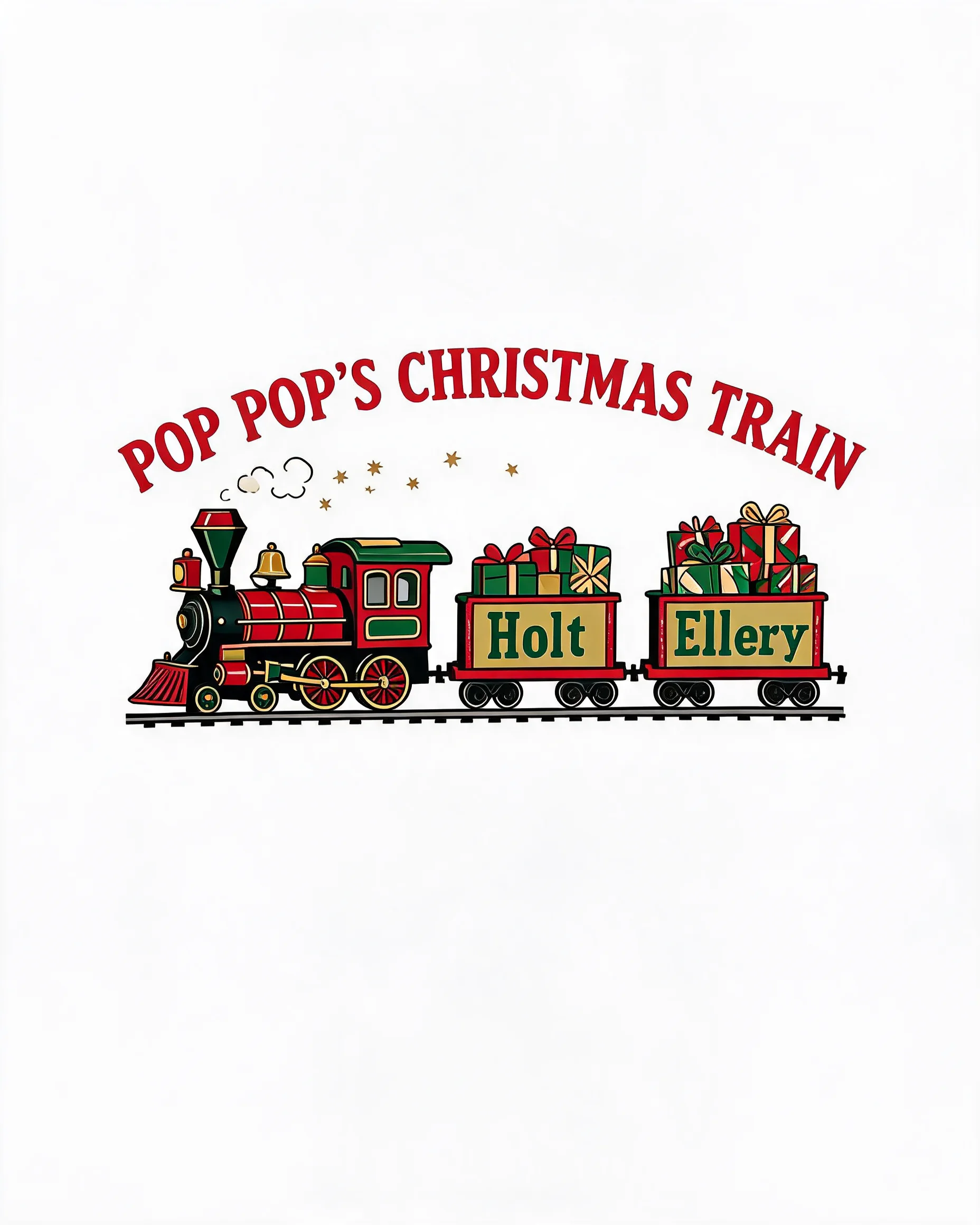 Pop Pop's Christmas Train Two Grandkid Names Shirt