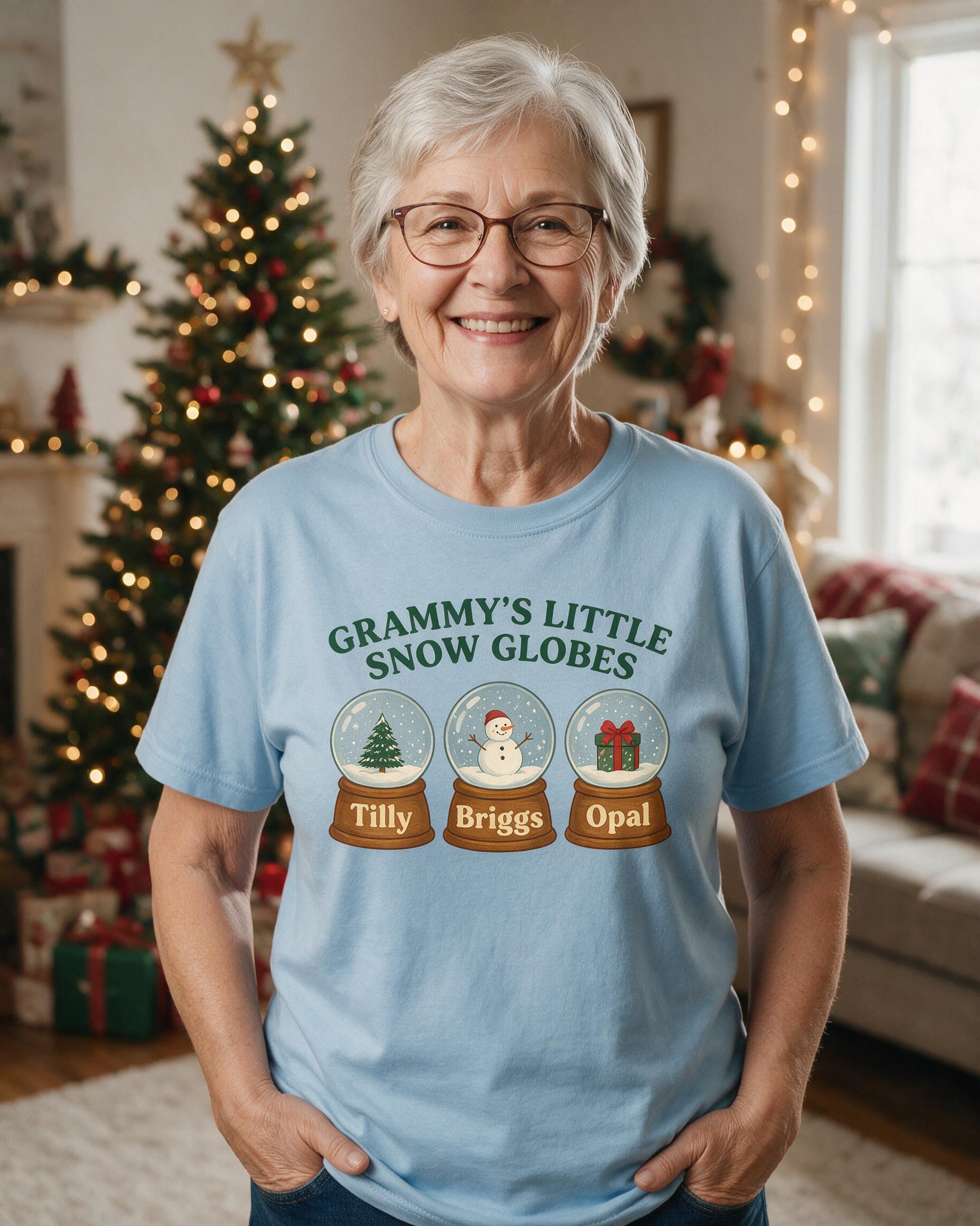 Grammy's Little Snow Globes Three Names Christmas Shirt β Light Blue