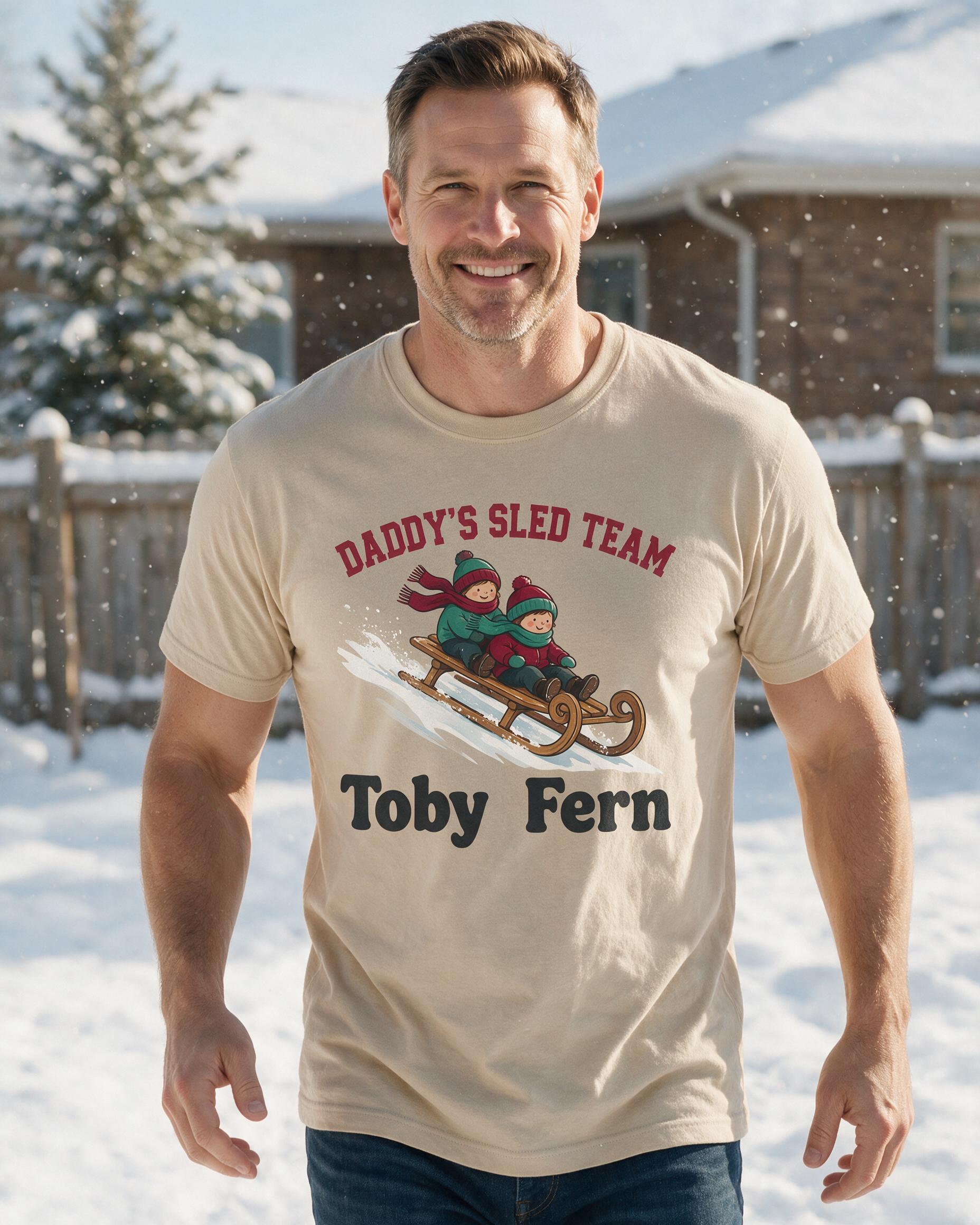 Daddy's Sled Team Two Names Christmas Shirt β Sand