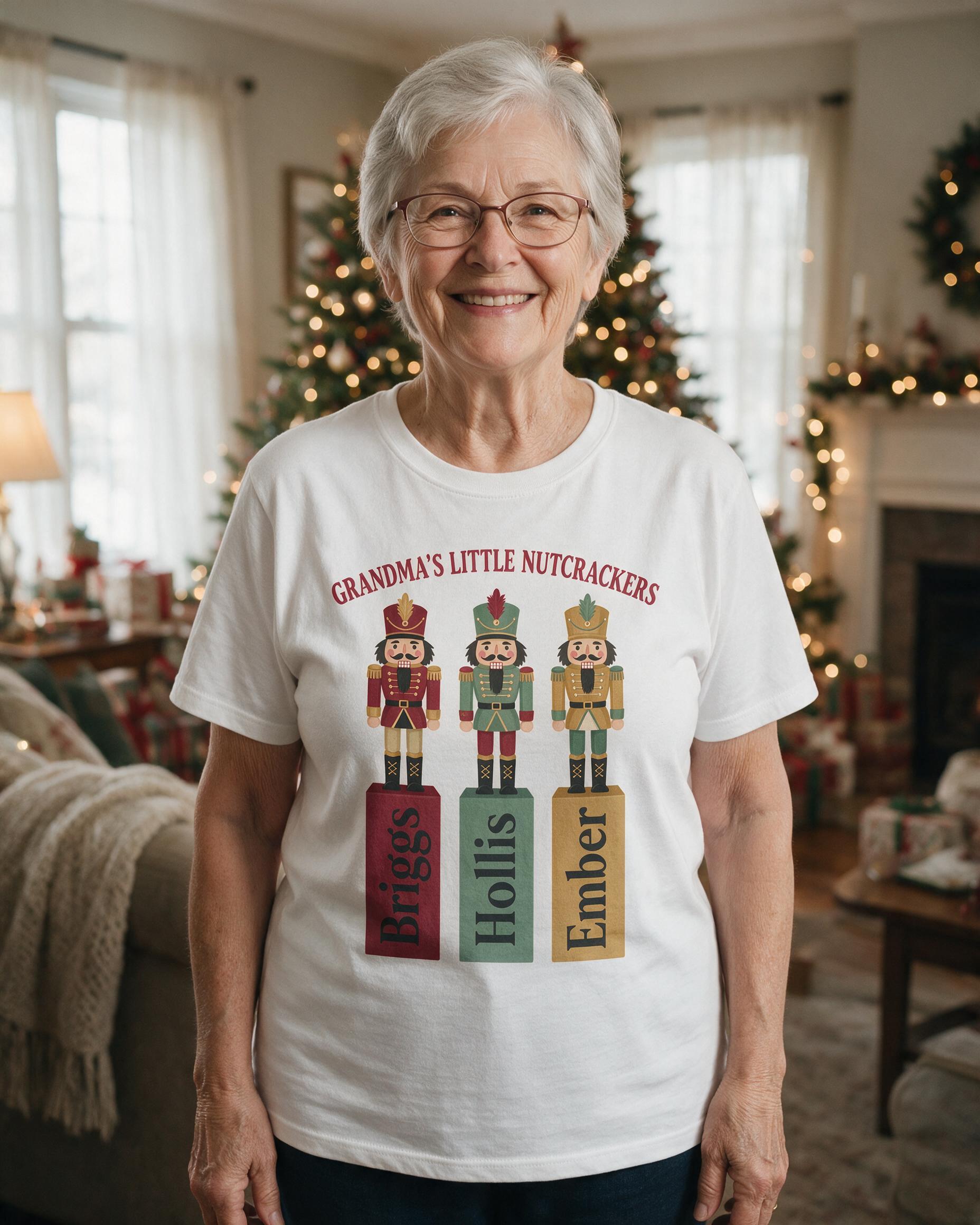 Grandma's Little Nutcrackers Three Names Christmas Shirt β White