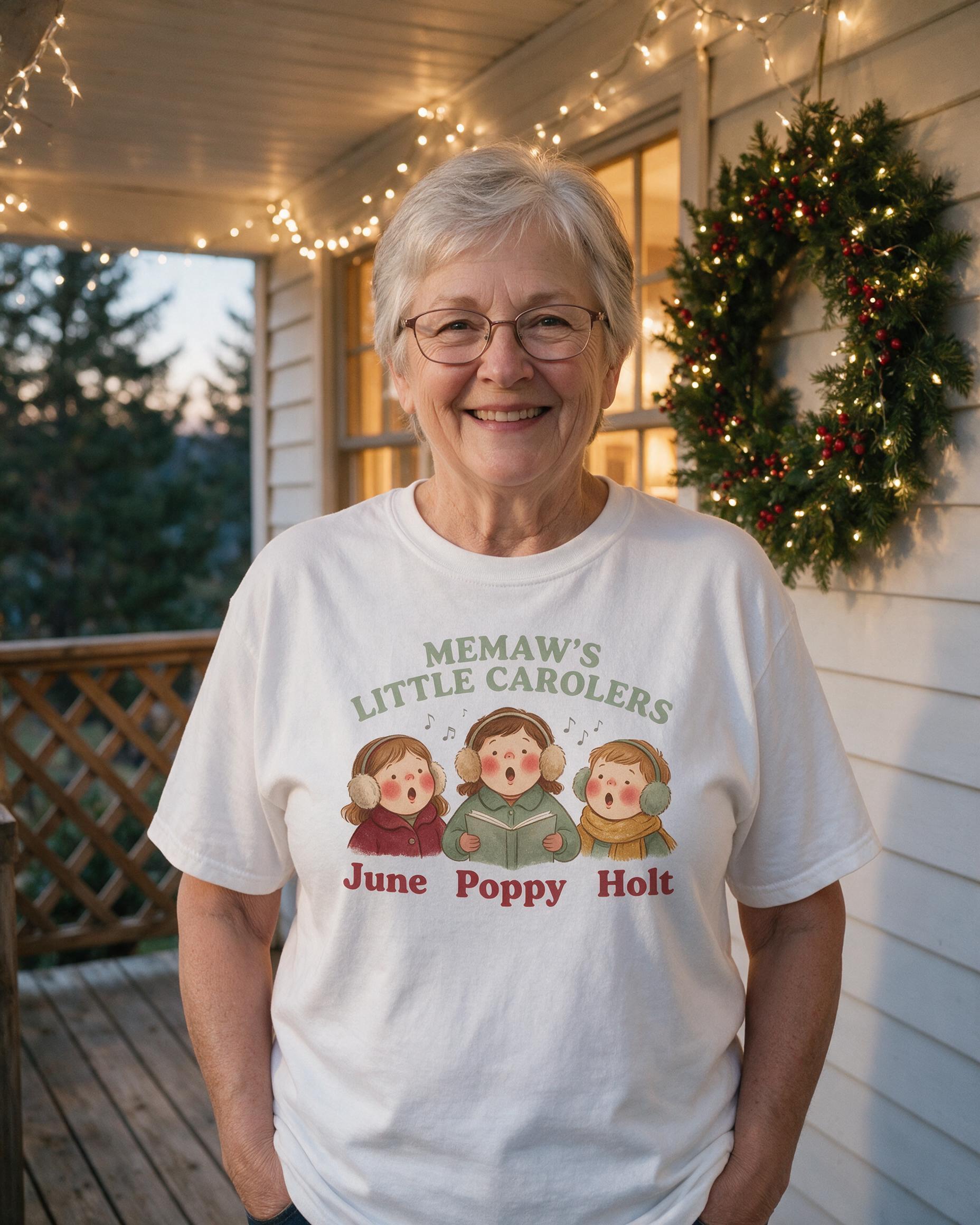 Memaw's Little Carolers Three Names Christmas Shirt β White
