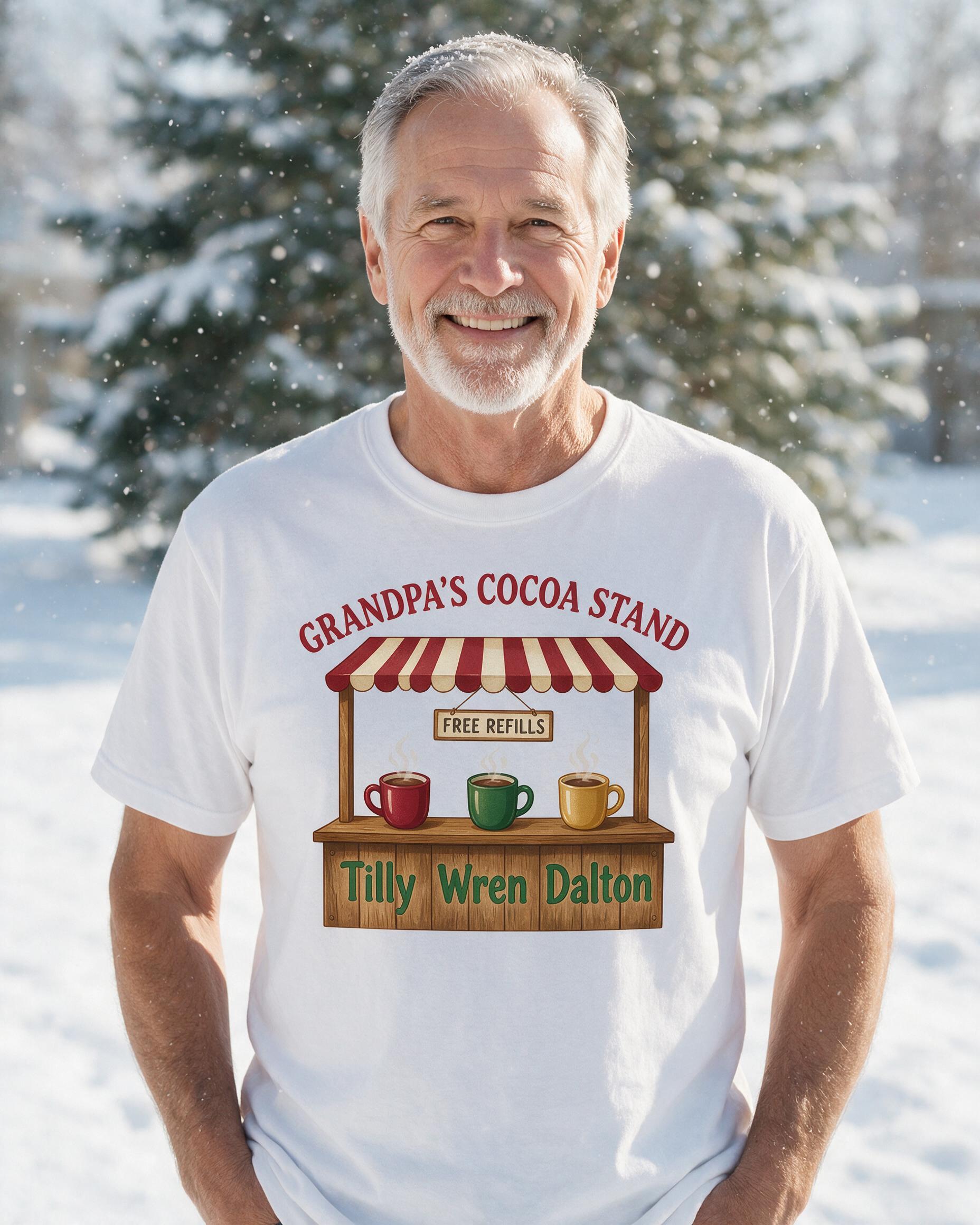Grandpa's Cocoa Stand Three Names Christmas Shirt — White