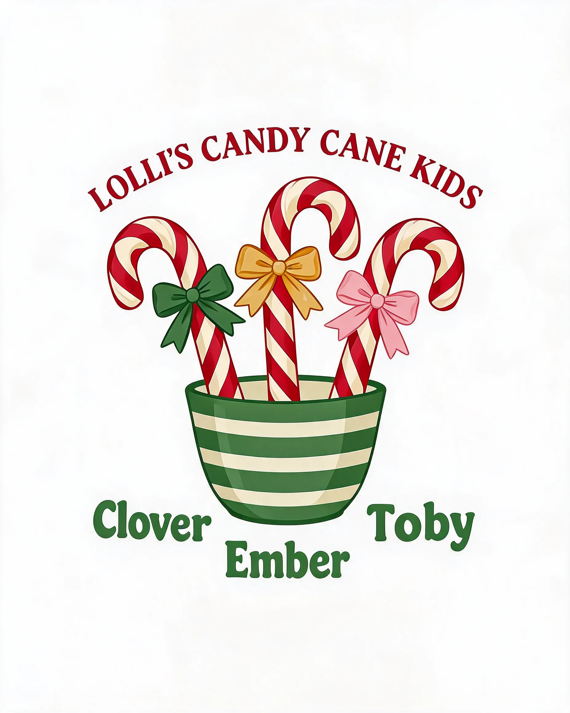 Lolli's Candy Cane Kids Three Names Christmas Shirt