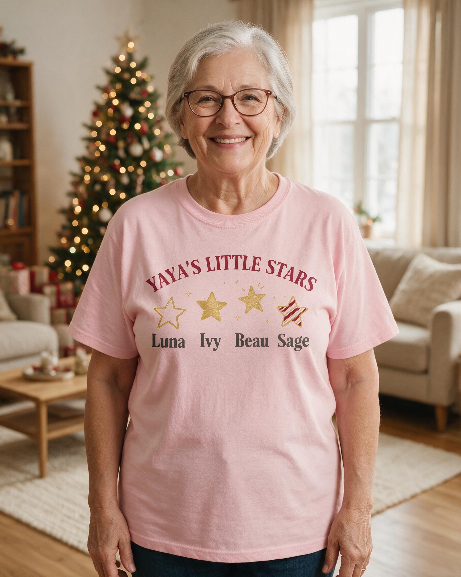 Yaya's Little Stars Four Names Christmas Shirt β Light Pink