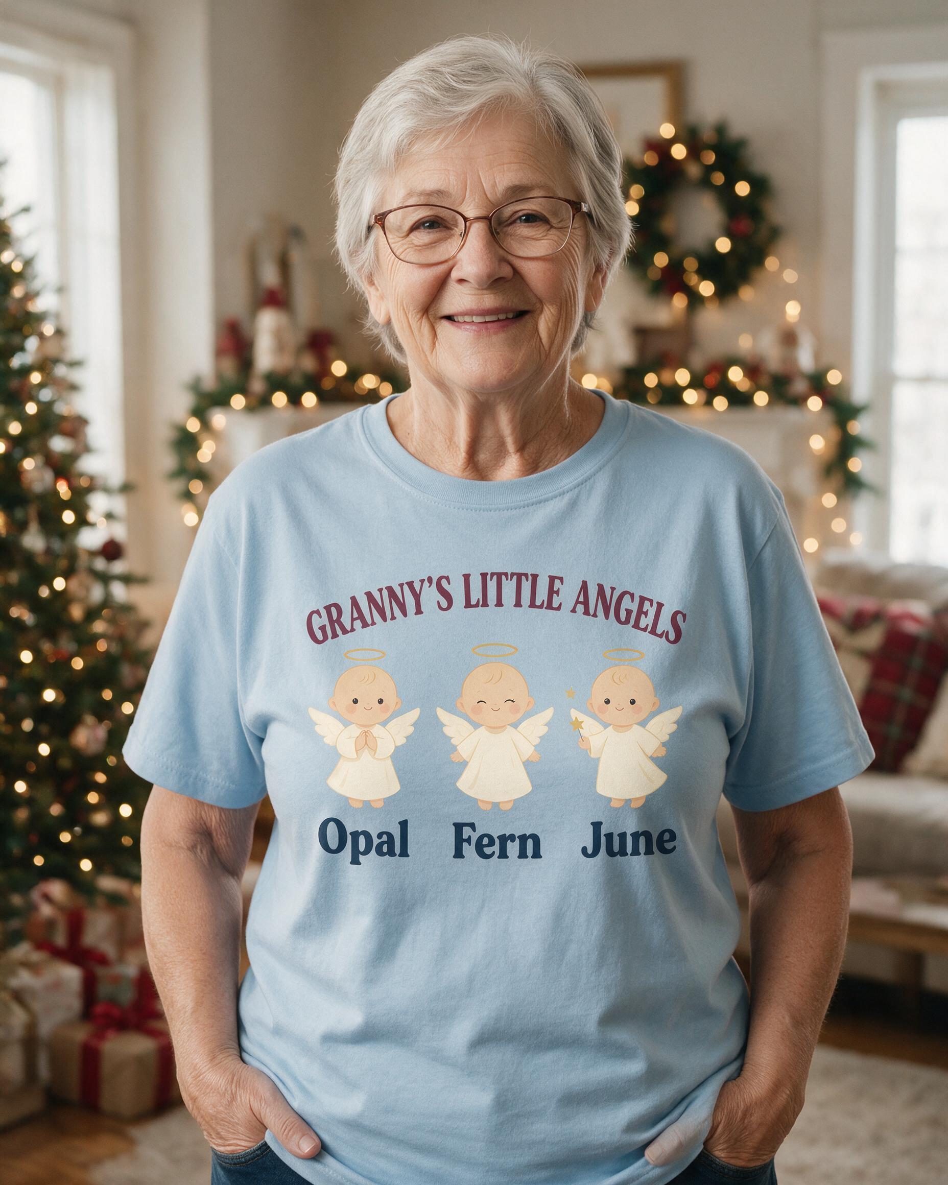 Granny's Little Angels Three Names Christmas Shirt β Light Blue