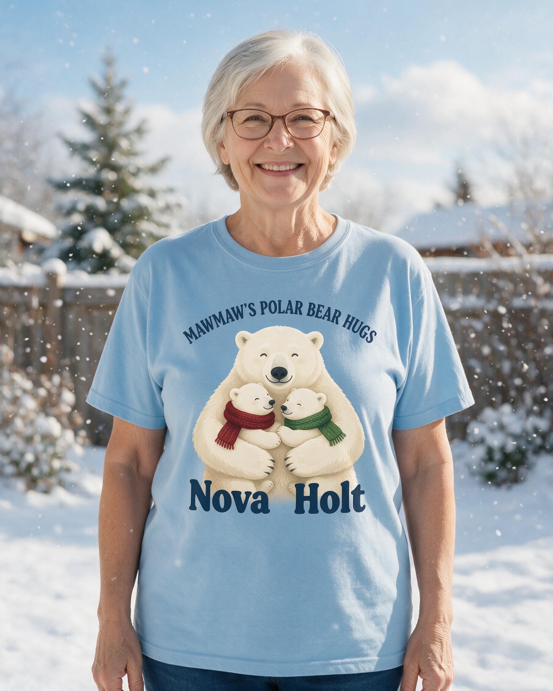 Mawmaw's Polar Bear Hugs Two Names Christmas Shirt β Light Blue