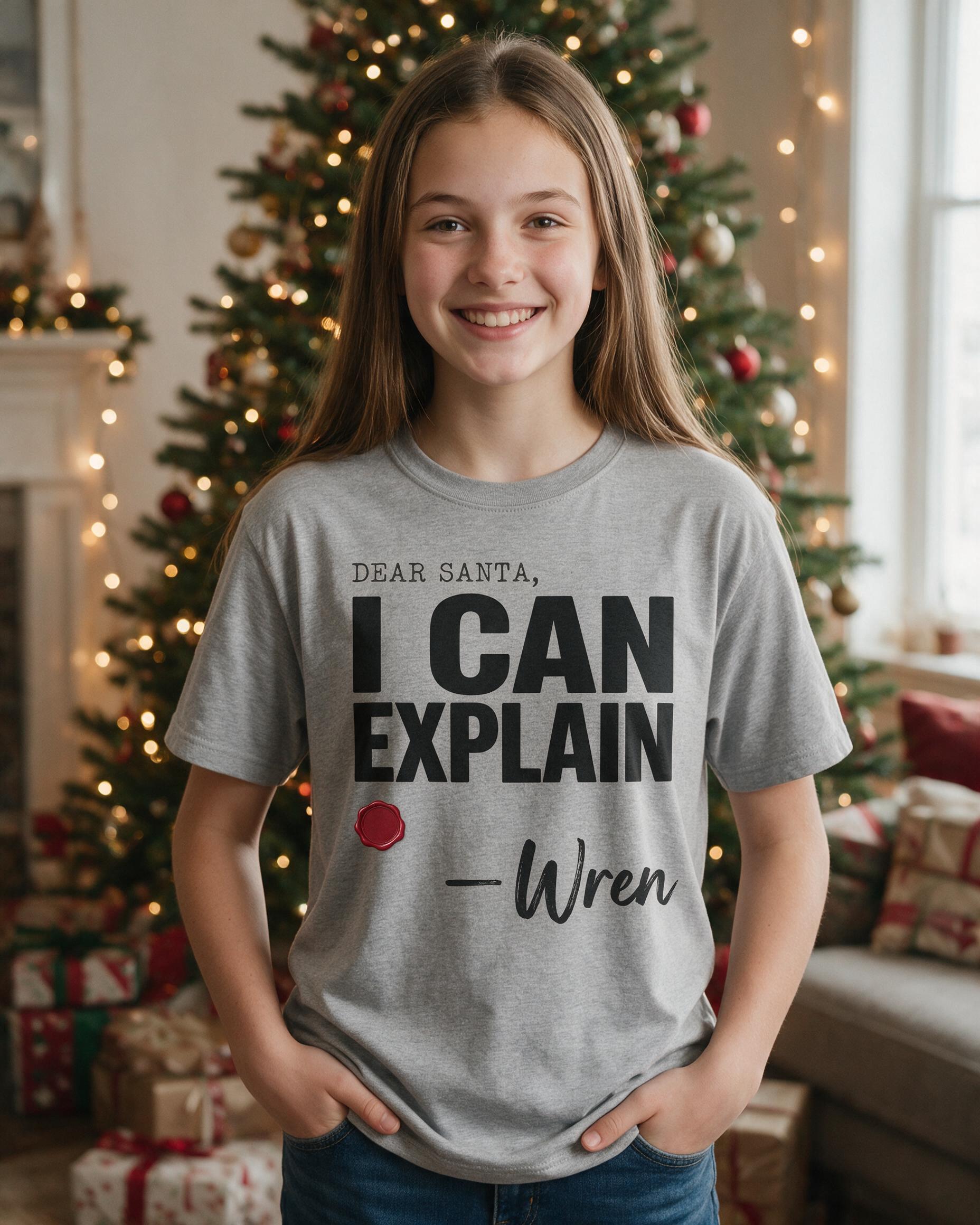 Dear Santa I Can Explain Funny Name Christmas Shirt — Sport Grey