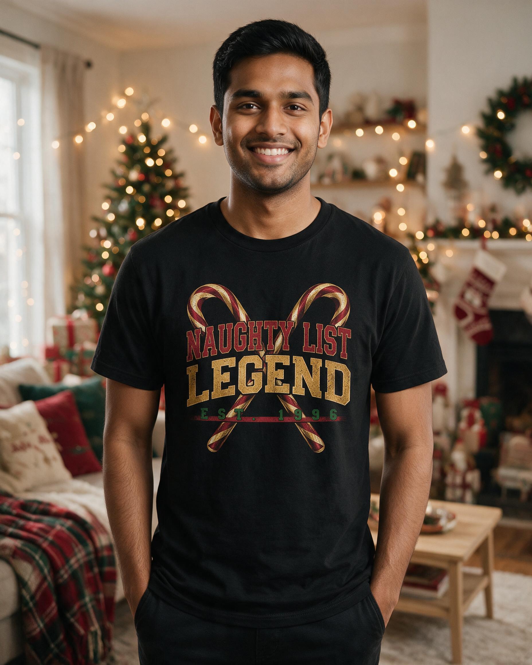 Naughty List Legend Est Year Funny Christmas Shirt — Black