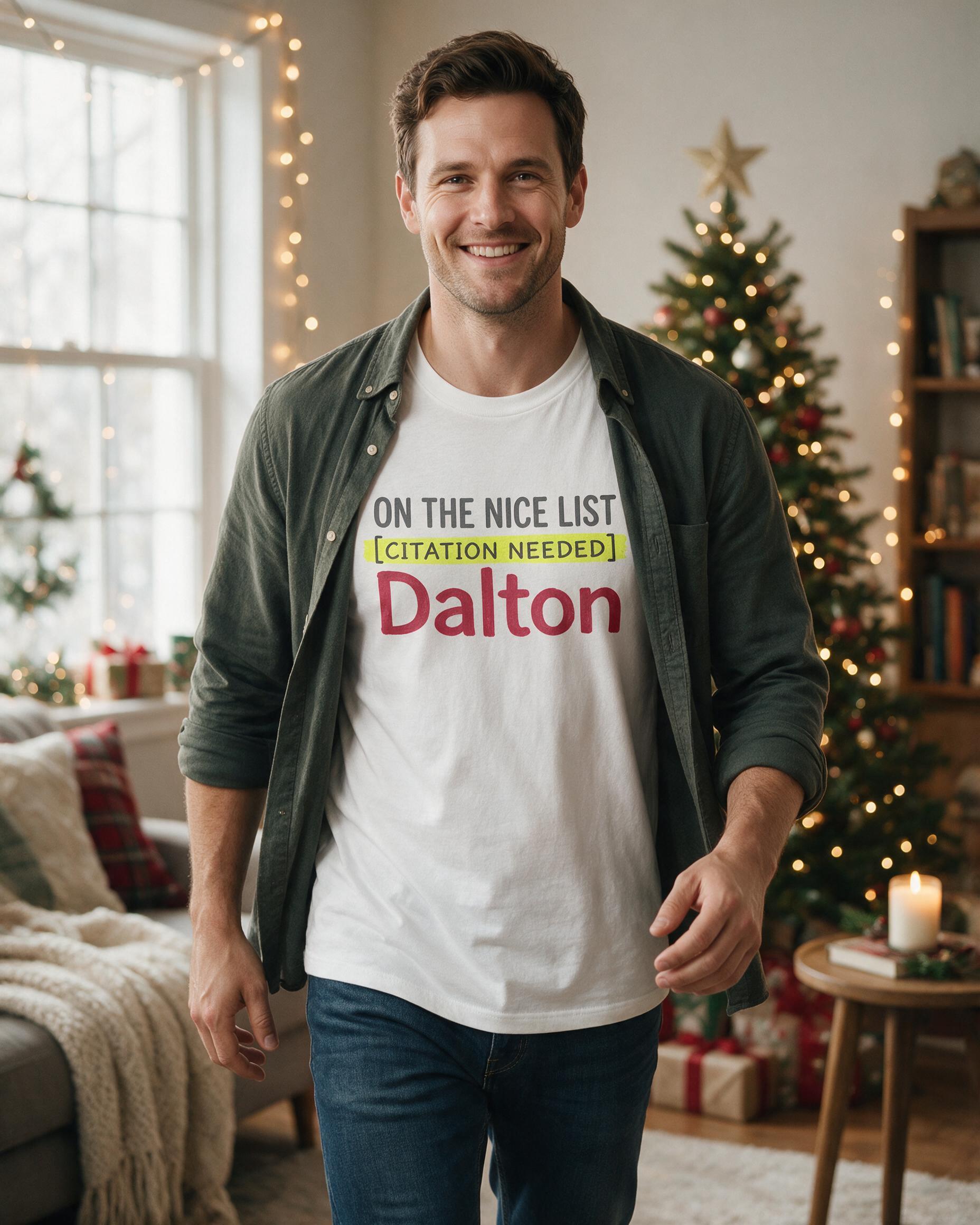 Nice List Citation Needed Funny Name Christmas Shirt — White