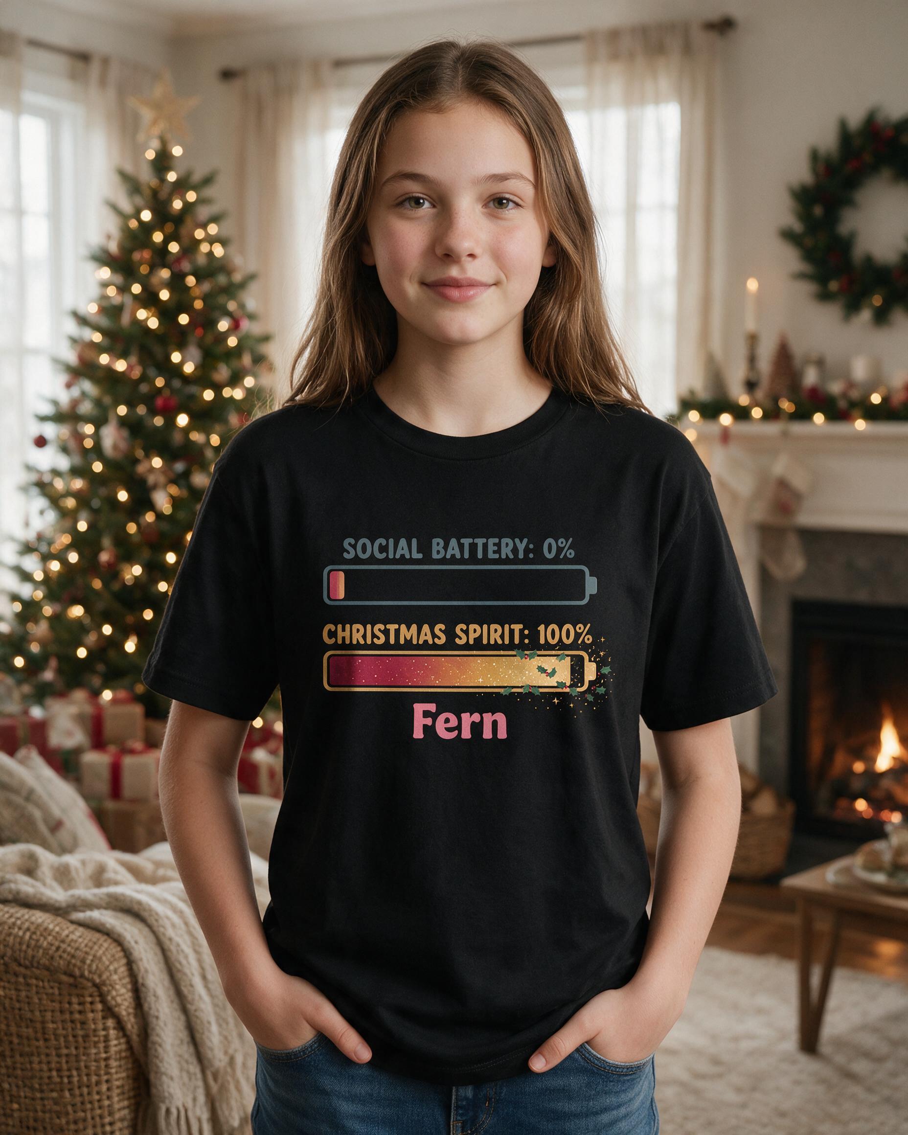 Social Battery Christmas Spirit Funny Name Shirt β Black