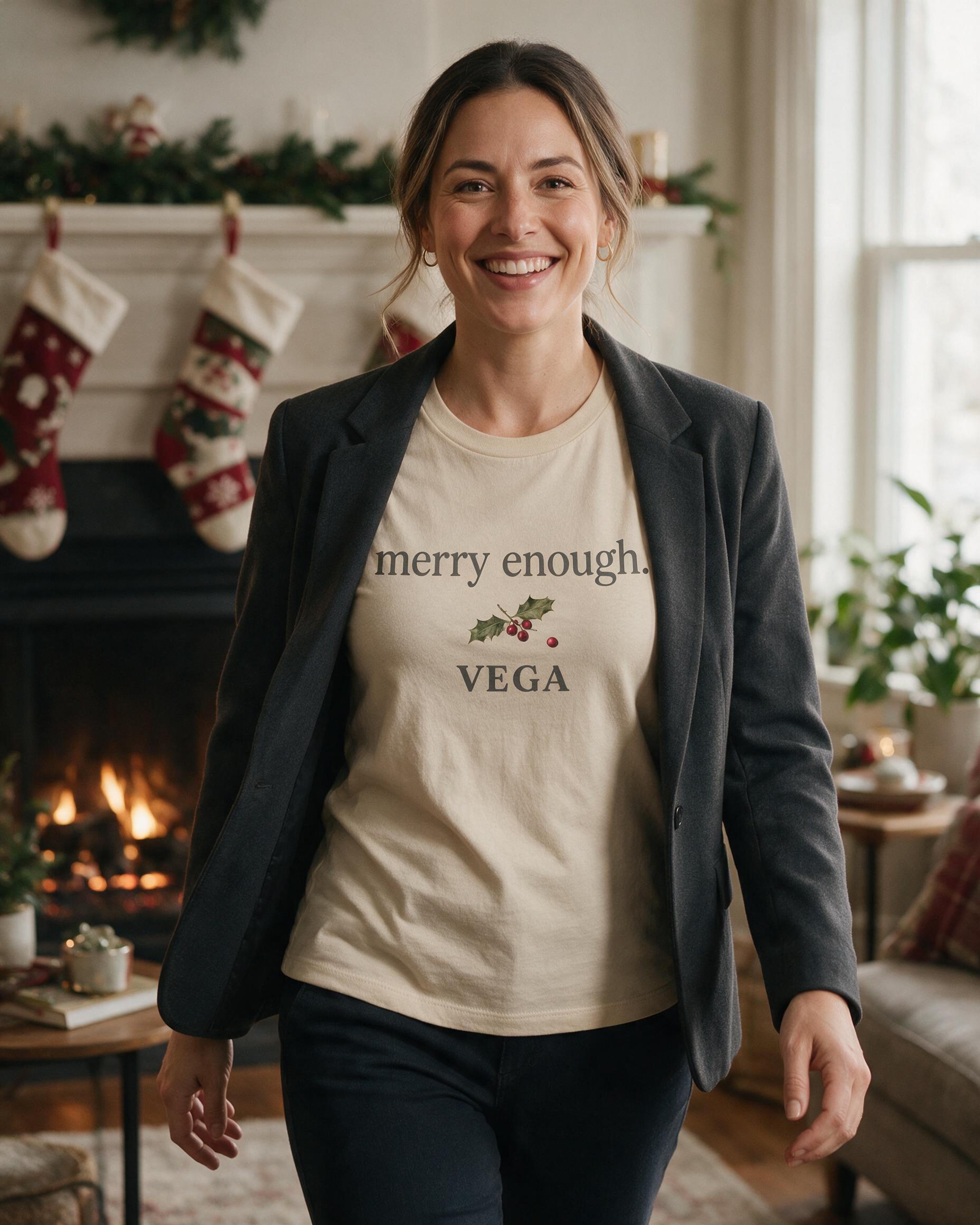 Merry Enough Minimalist Funny Name Christmas Shirt — Sand