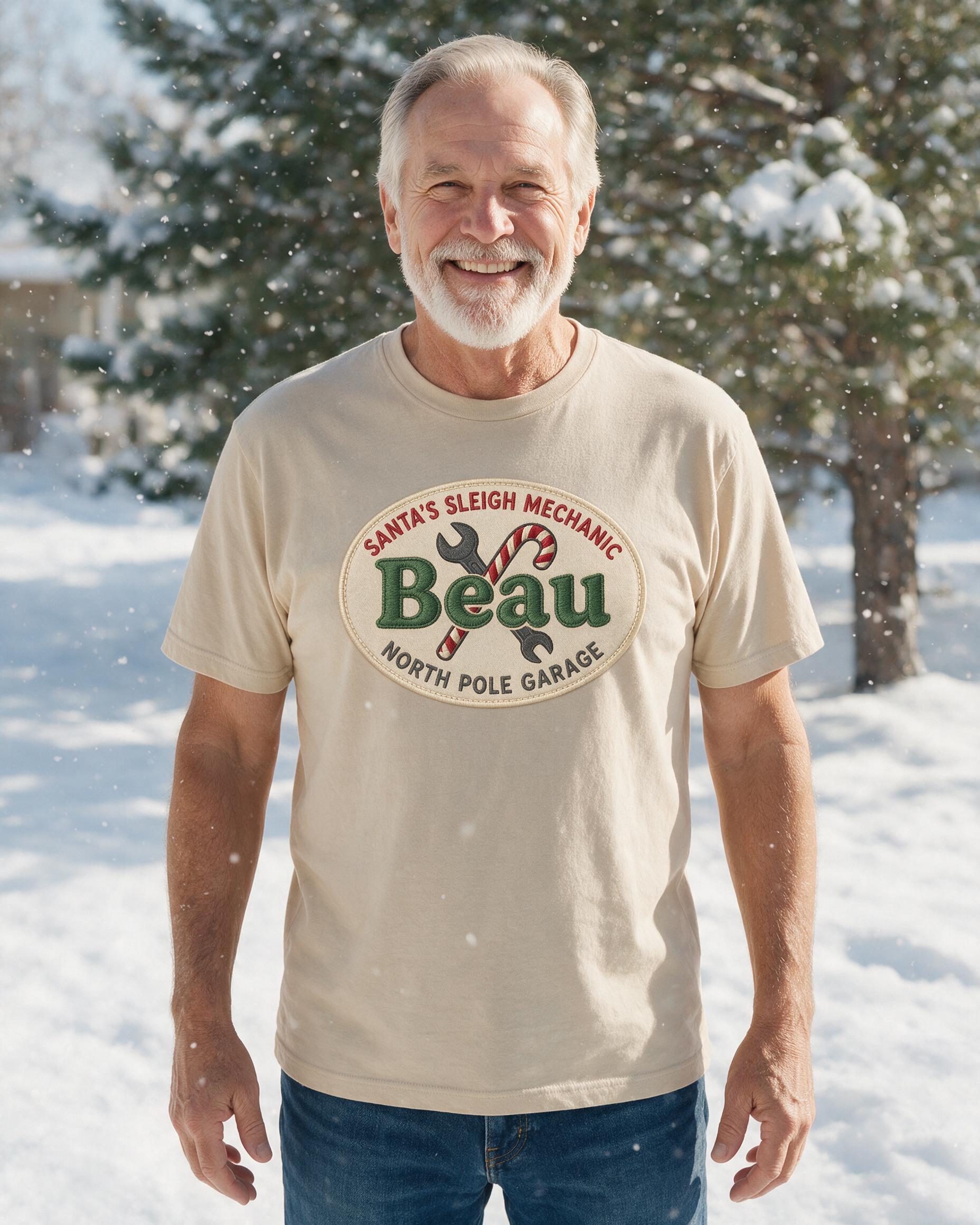 Santa's Sleigh Mechanic Funny Grandpa Name Shirt β Sand