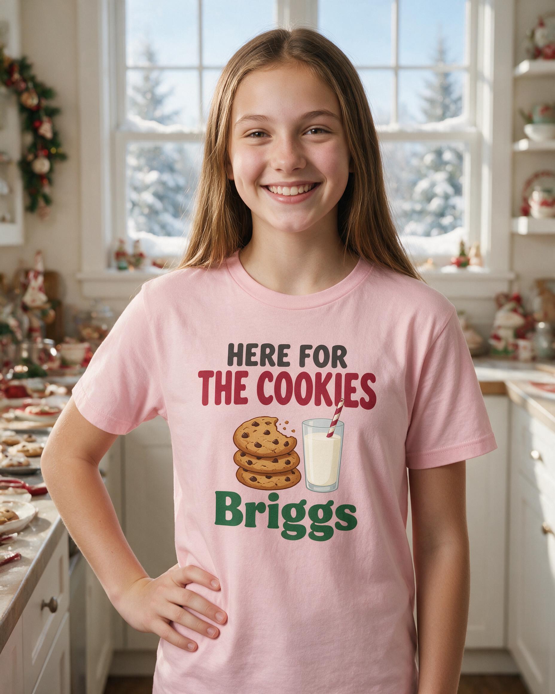 Here For The Cookies Funny Name Christmas Shirt — Light Pink