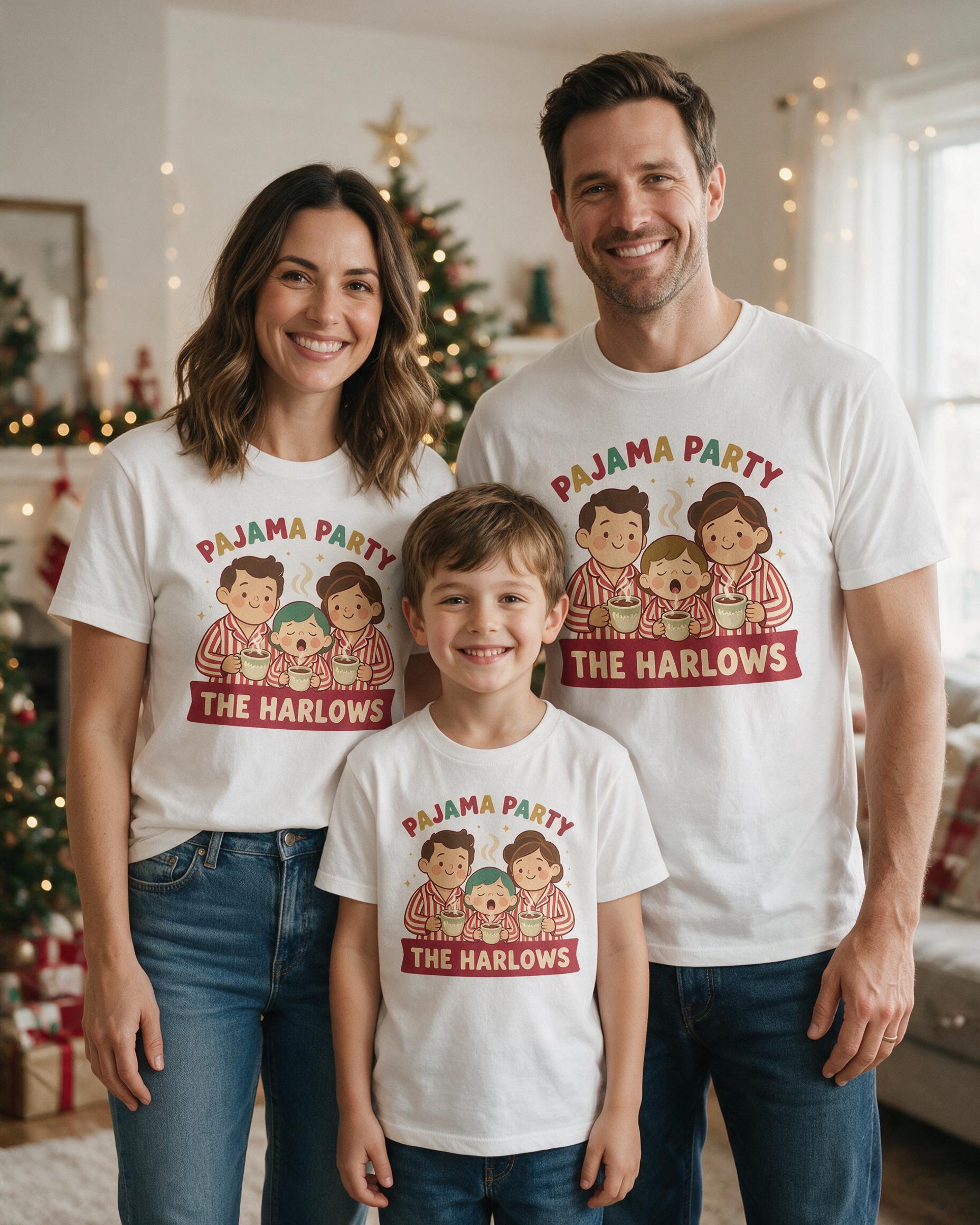 Christmas Morning Pajama Party Family Photo Shirt — White