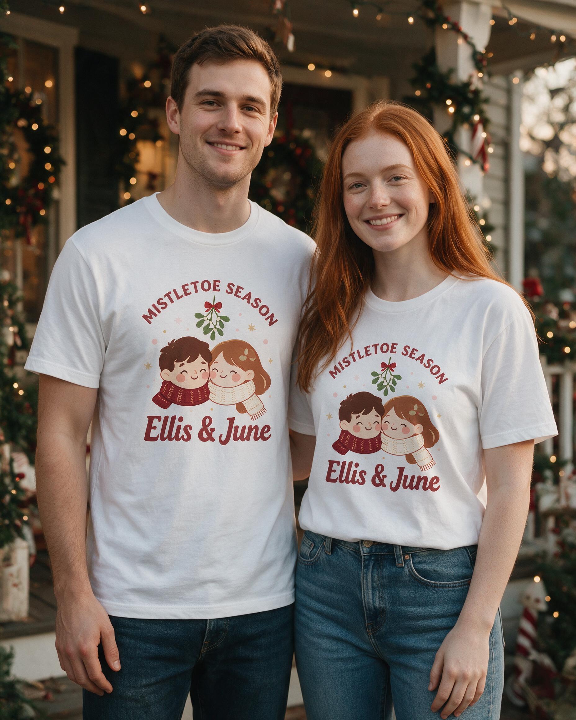 Mistletoe Season Couple Photo Christmas Shirt β White