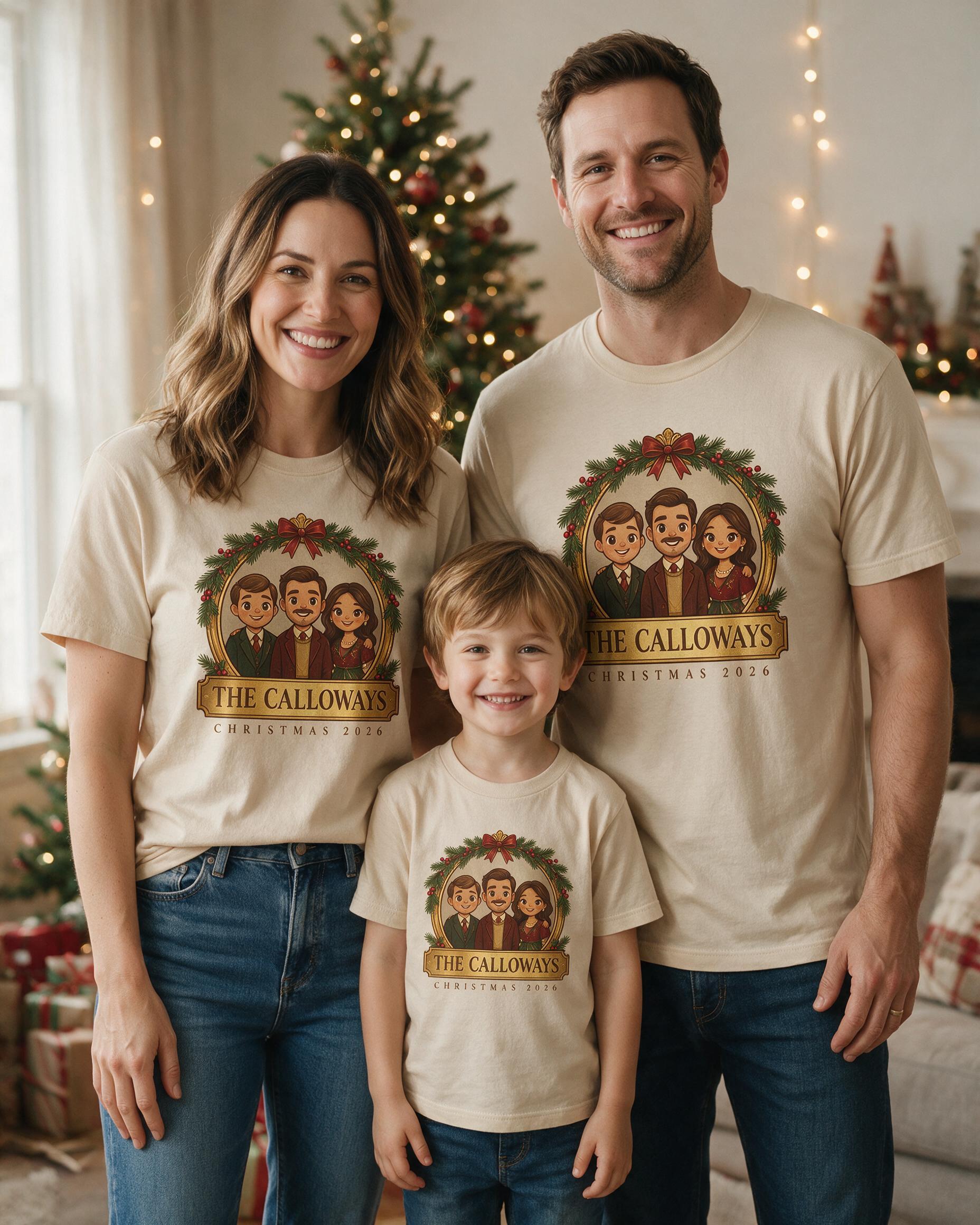 Christmas Family Portrait Photo Custom Shirt — Sand