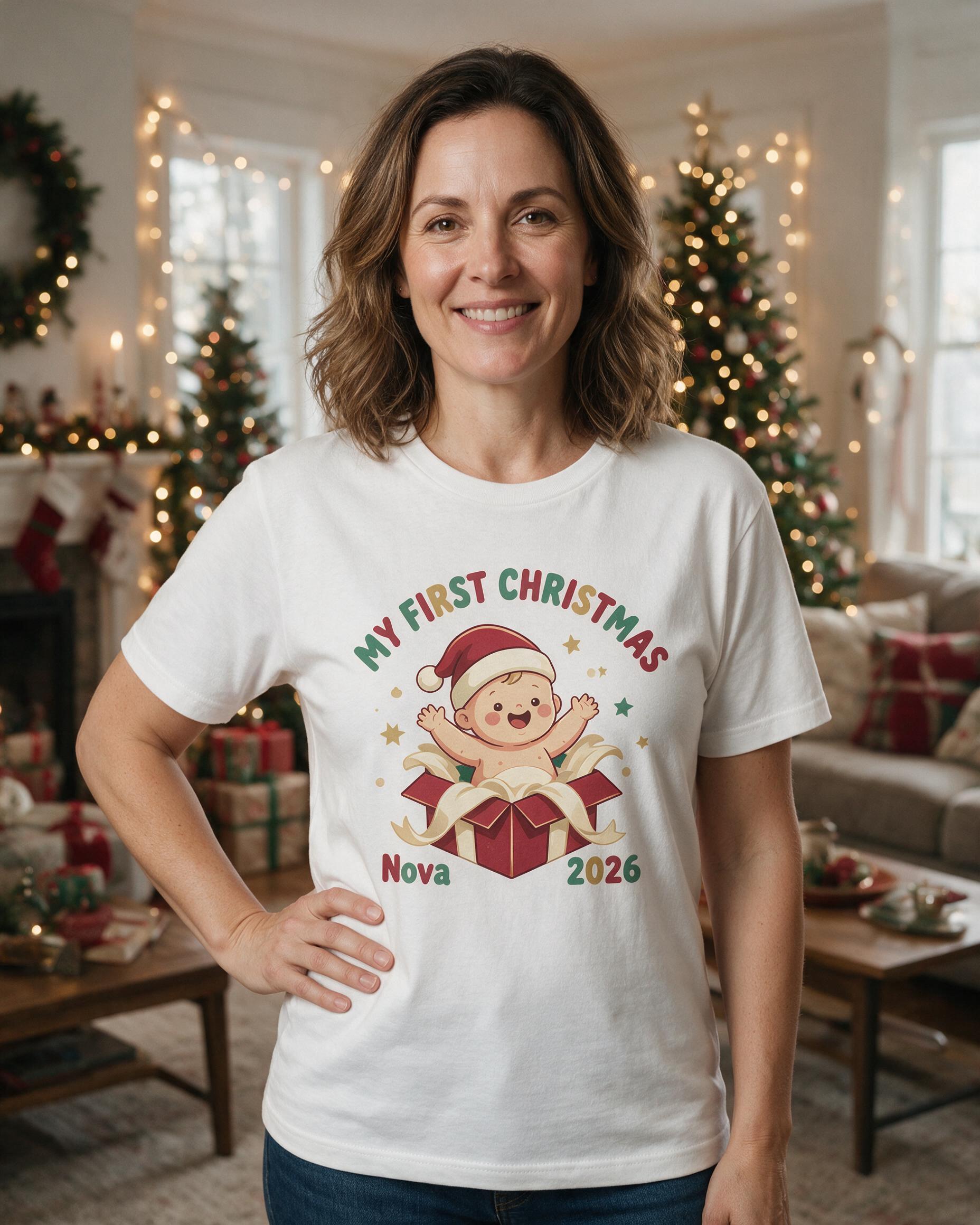 My First Christmas Baby Photo Custom Shirt — White